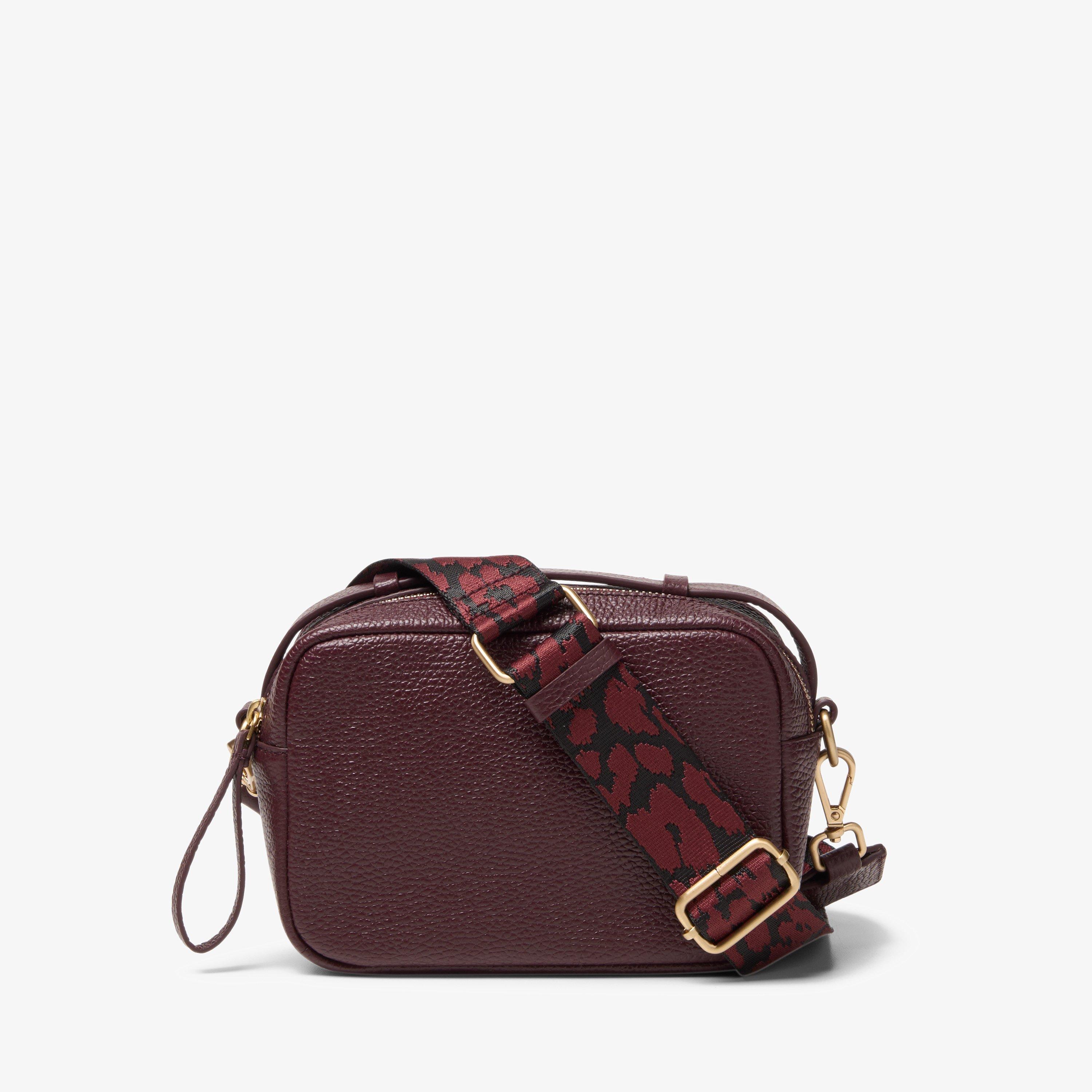 Camera Cross Burgundy Leather Cross Body Bag, view 1 of 4