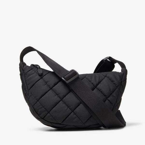 Quilted Trail Strap Crossbody Bag — Black