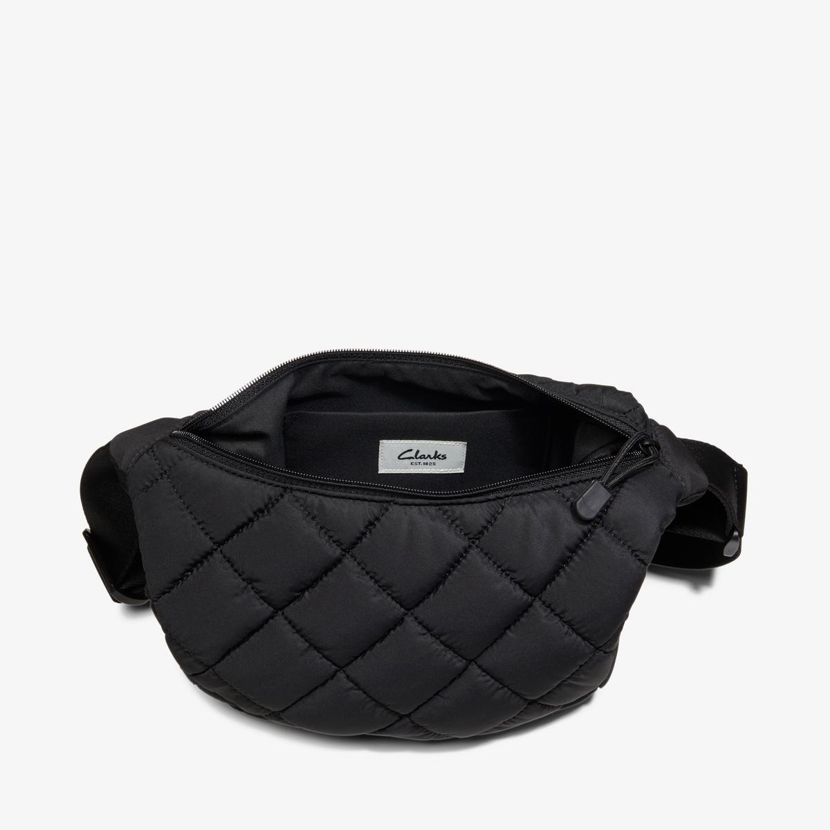 Quilted Trail Strap Crossbody Bag — Black