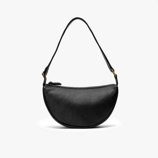 Leather Crescent Crossbody Bag  — Black
