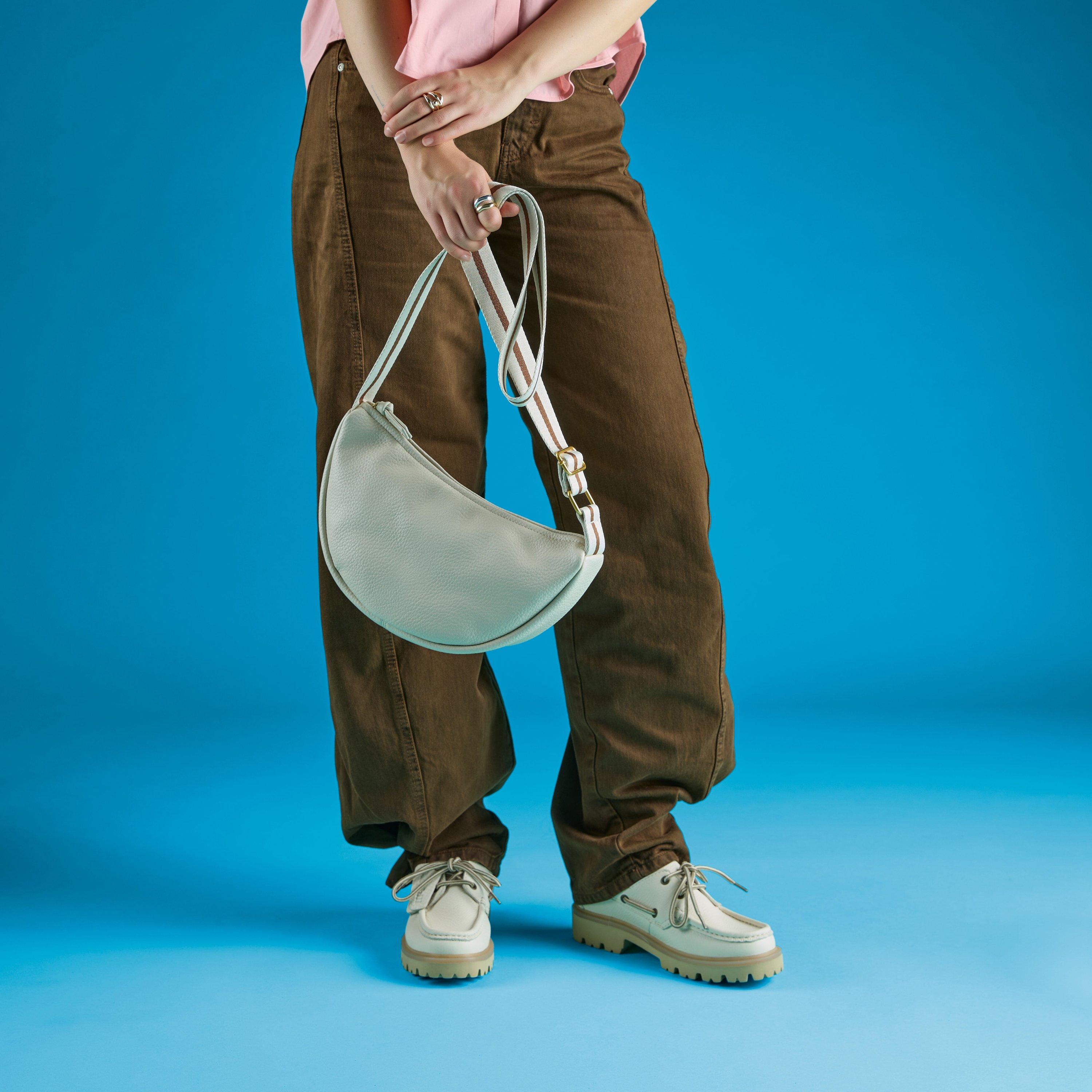 Leather Crescent Crossbody Bag  — White