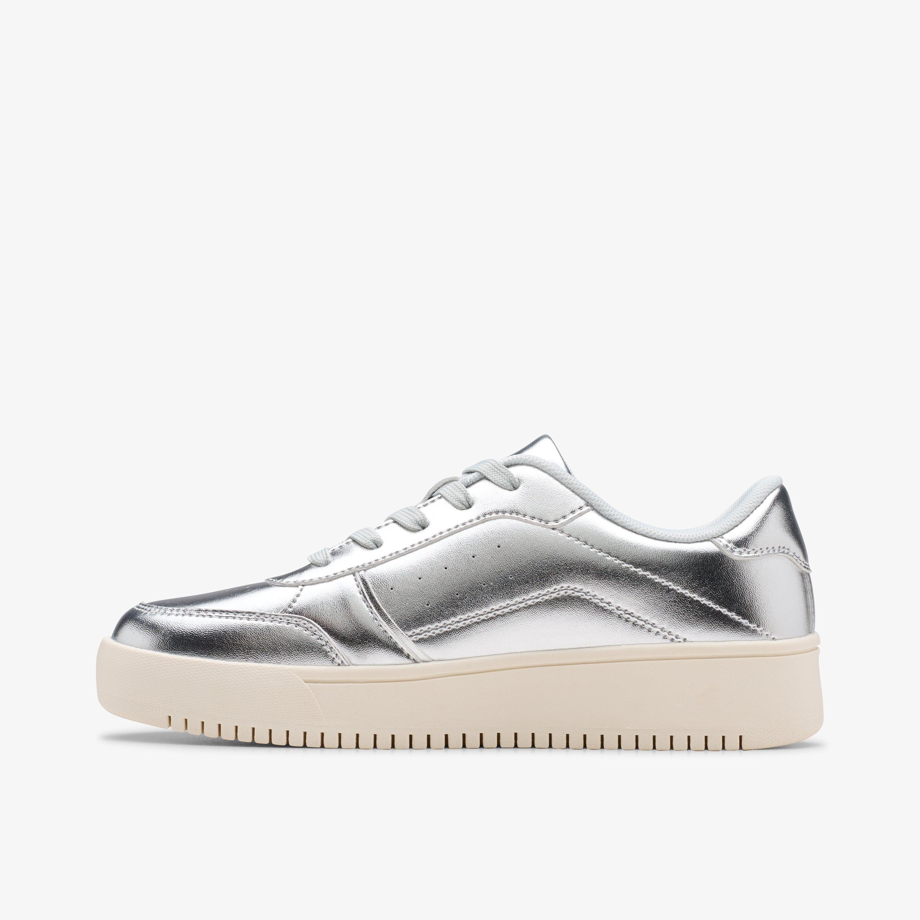 Barley Step Youth Silver Metallic Trainers Lace Up, view 2 of 6