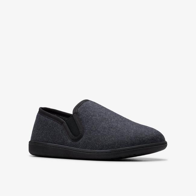 Clarks men's Haworth Ease Dark Grey slippers.