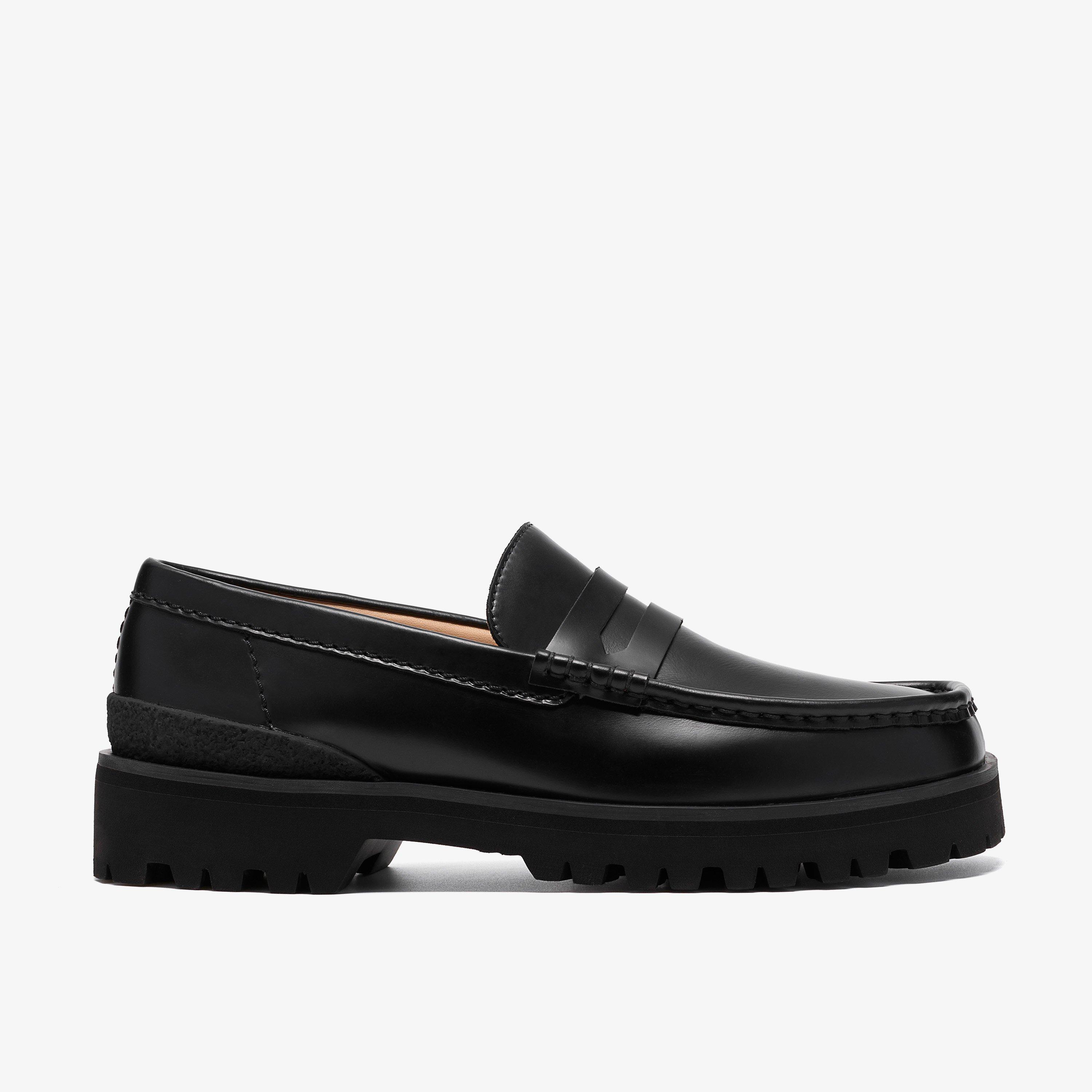 Yukoner Penny Black Leather Loafers Slip Ons, view 1 of 6