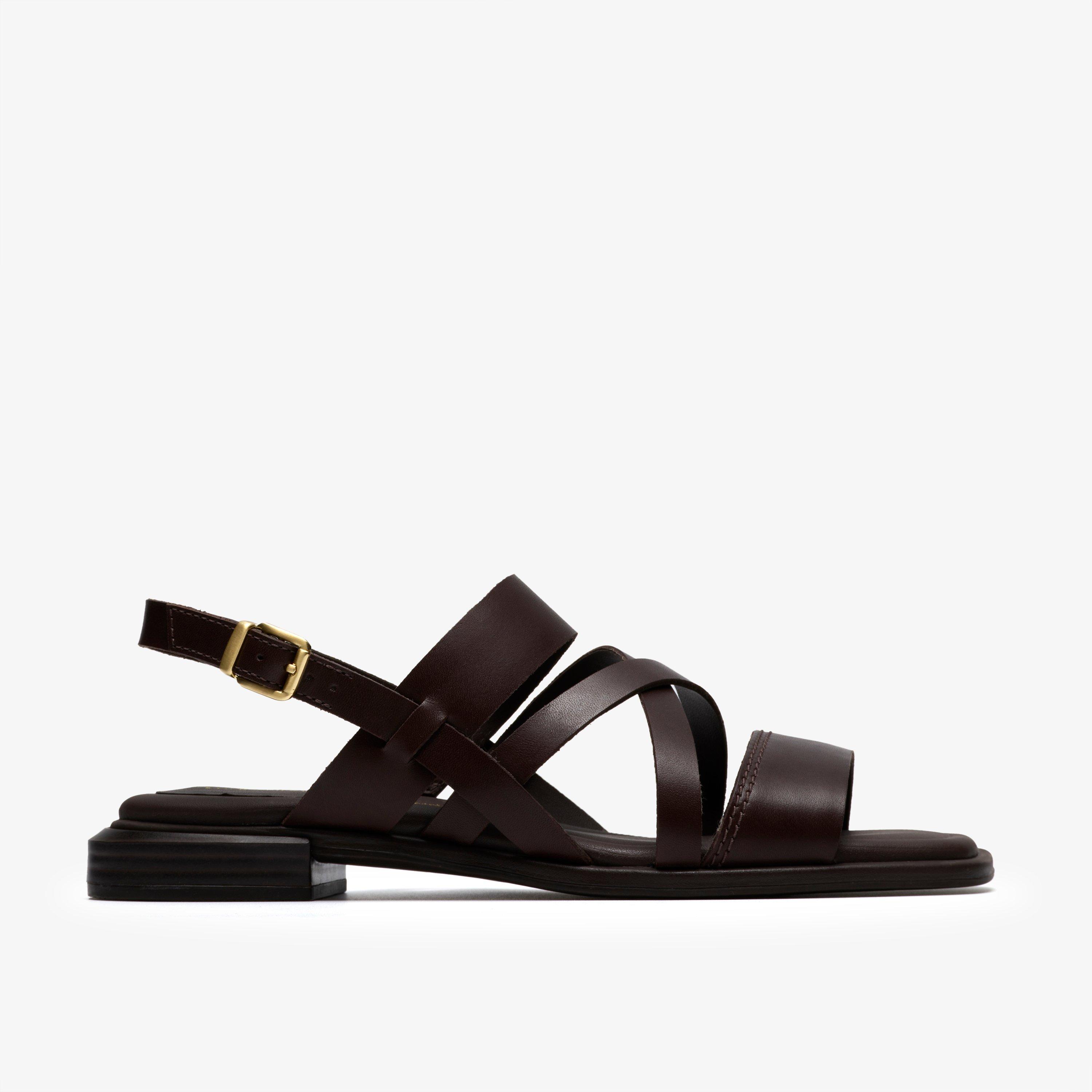 Ariany Strap Dark Brown Leather Flat Sandals, view 1 of 6