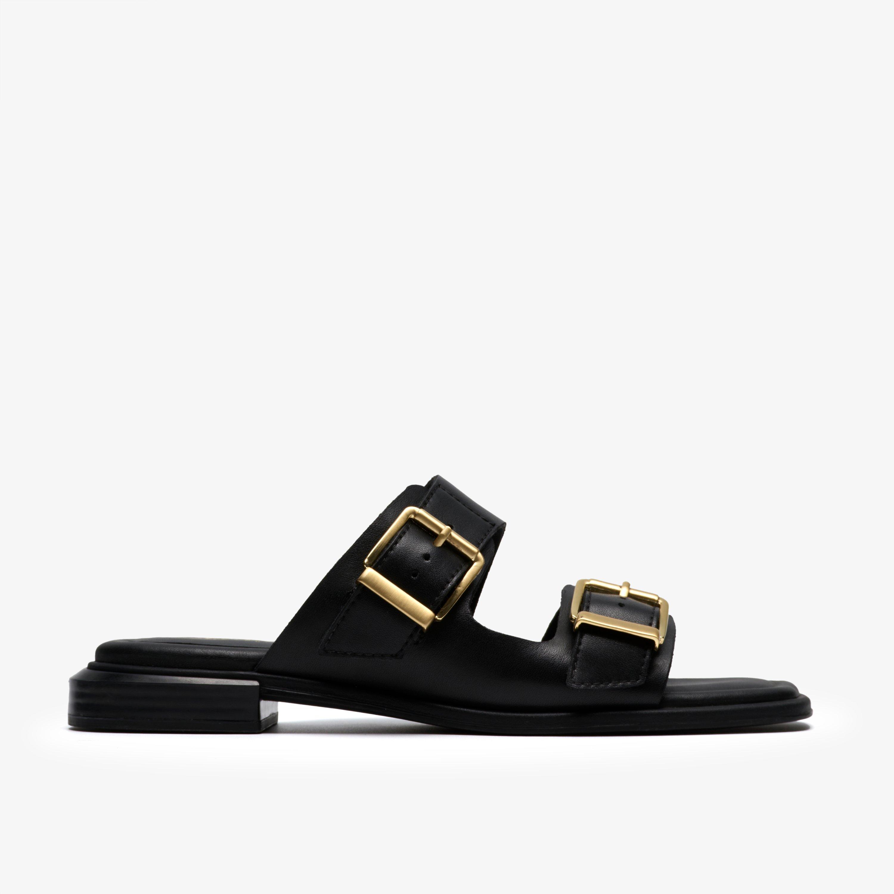 Ariany Bay Black Leather Flat Sandals, view 1 of 6