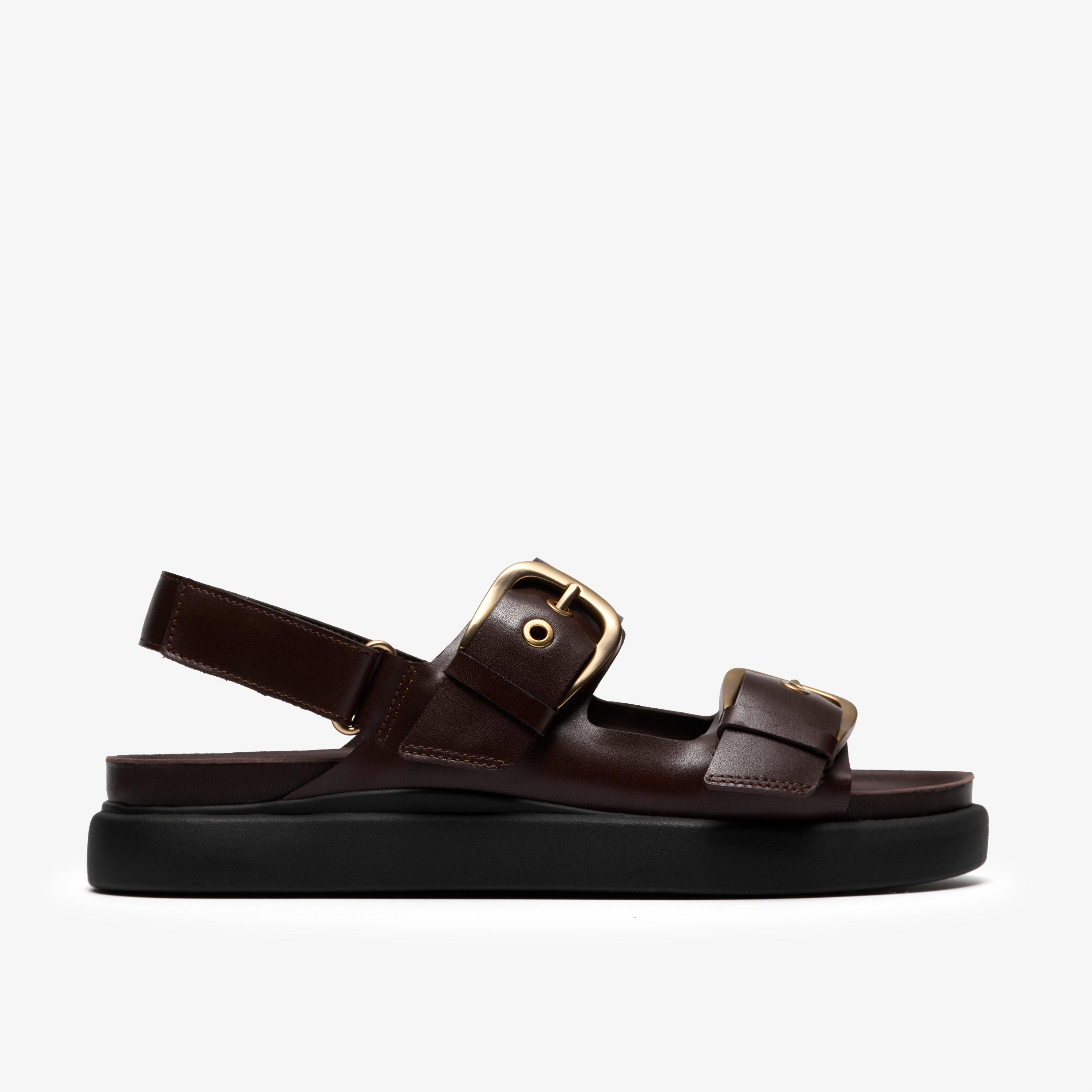 Aristella Bay Dark Brown Leather Flat Sandals, view 1 of 6