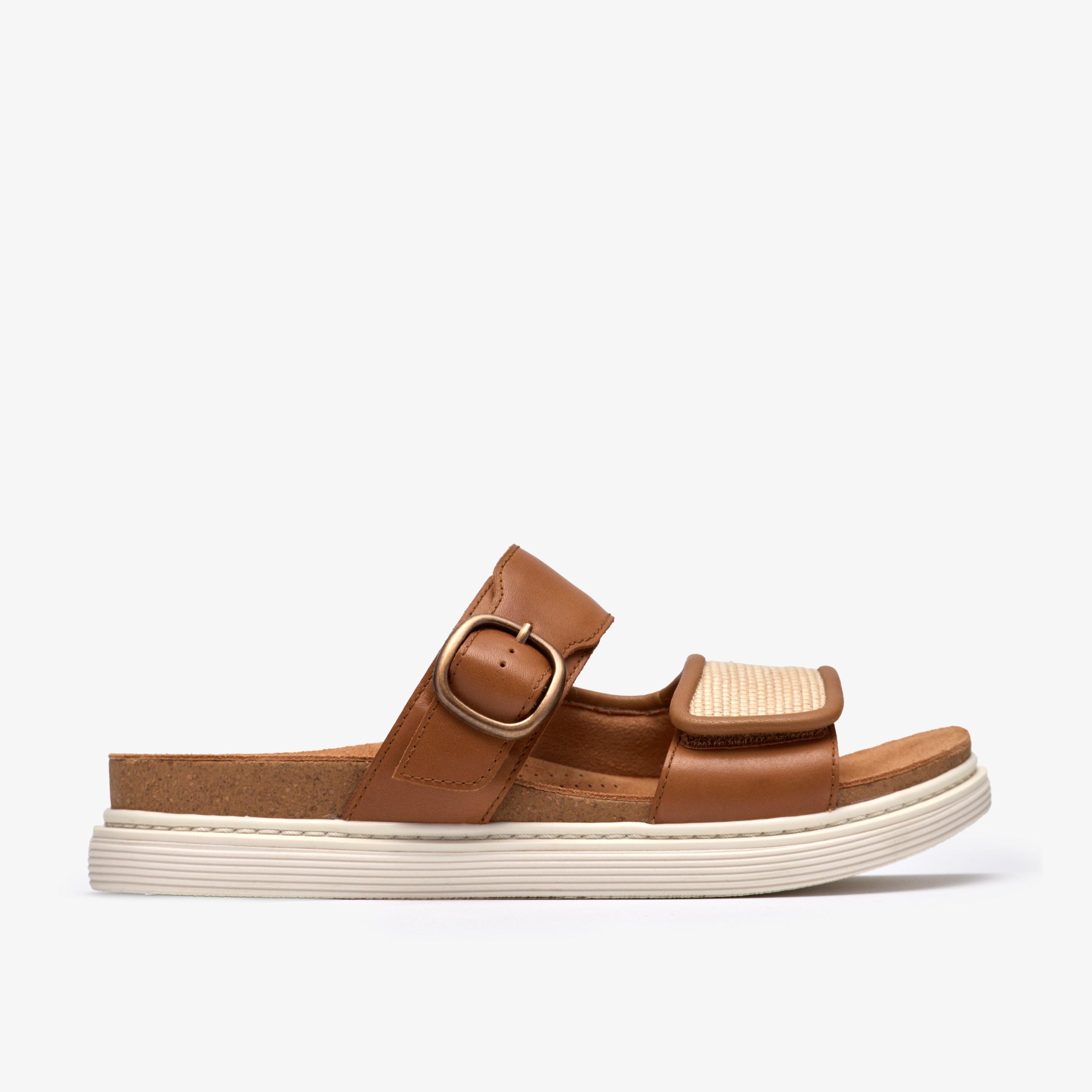 Arwell Step Tan Leather Flat Sandals, view 1 of 7