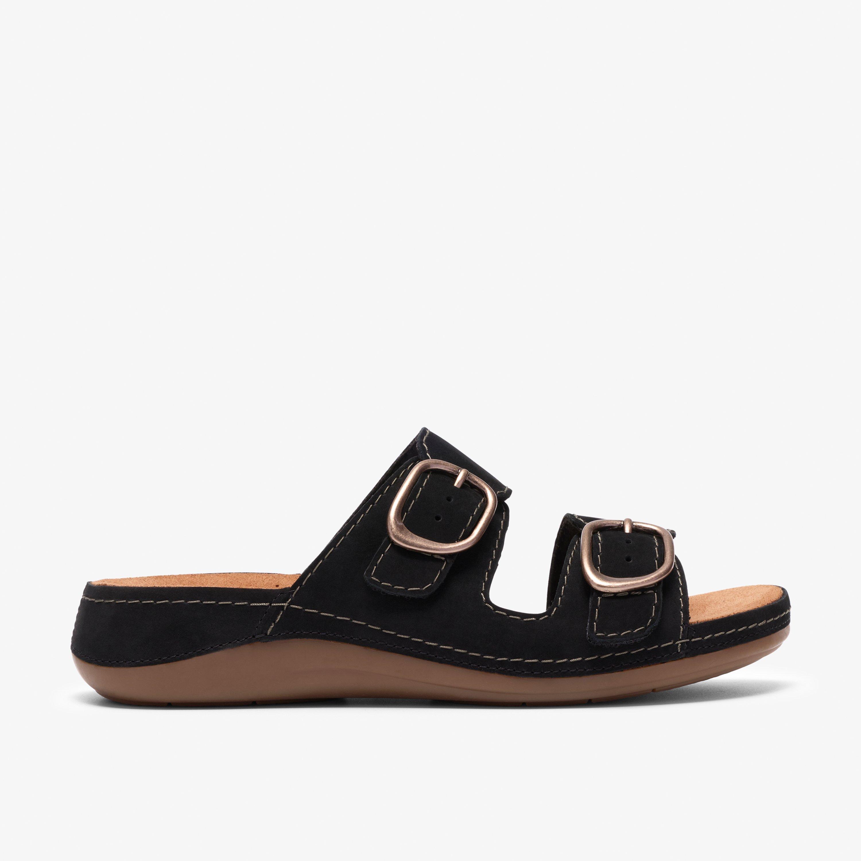 Cecily Step Black Nubuck Flat Sandals, view 1 of 6
