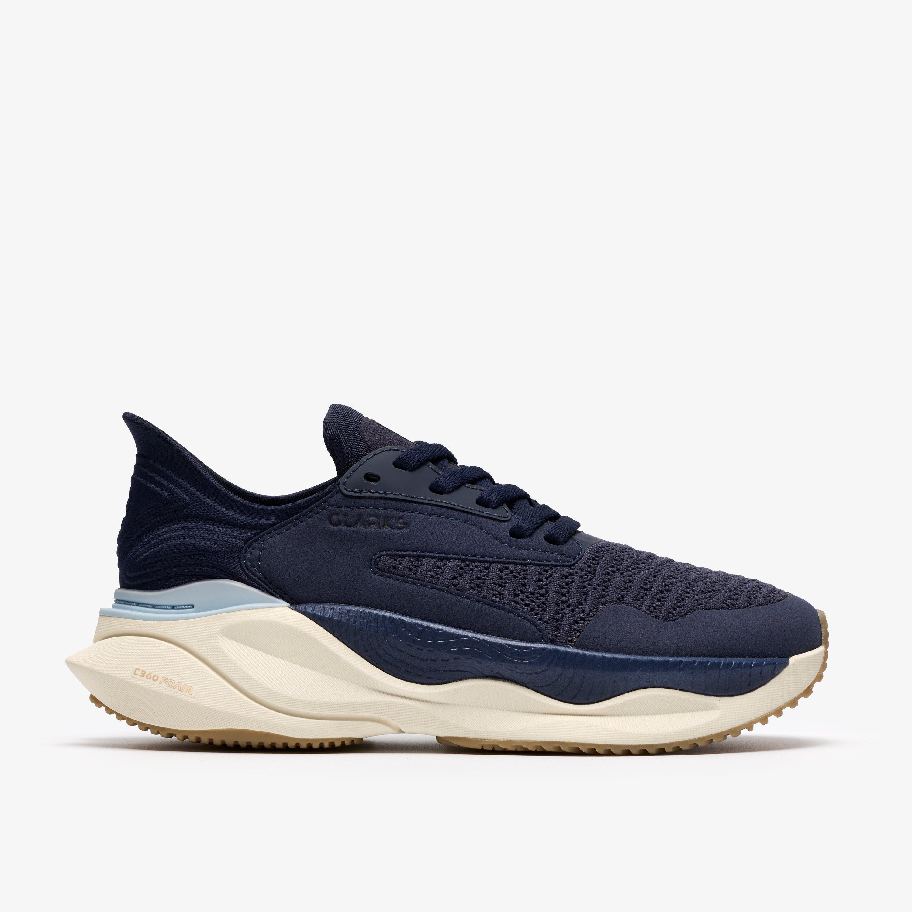 Clarks Pace Navy Trainers Walking, view 1 of 6