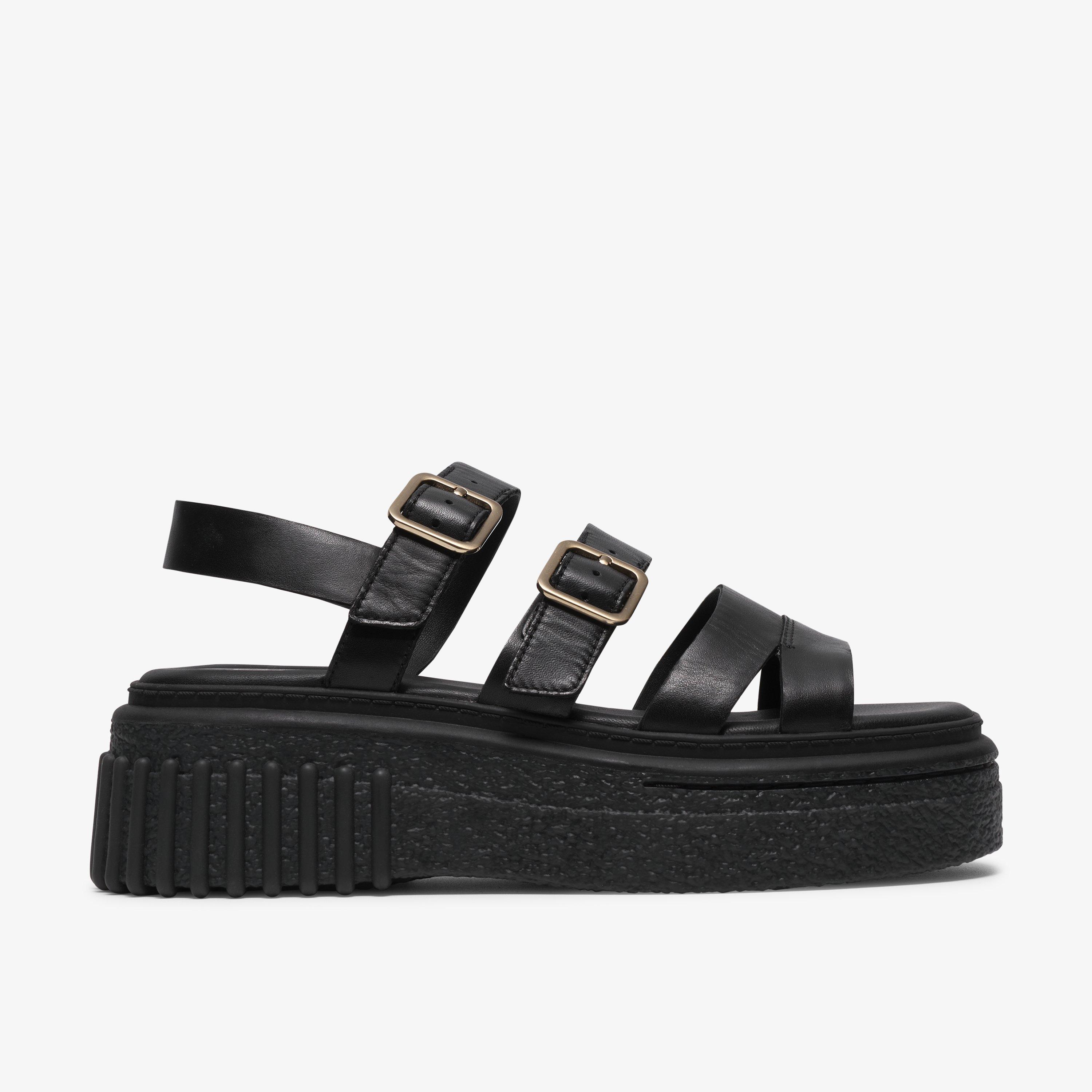 Evamar Strap Noir Sandales plates Chaussures Compensées, view 1 of 6