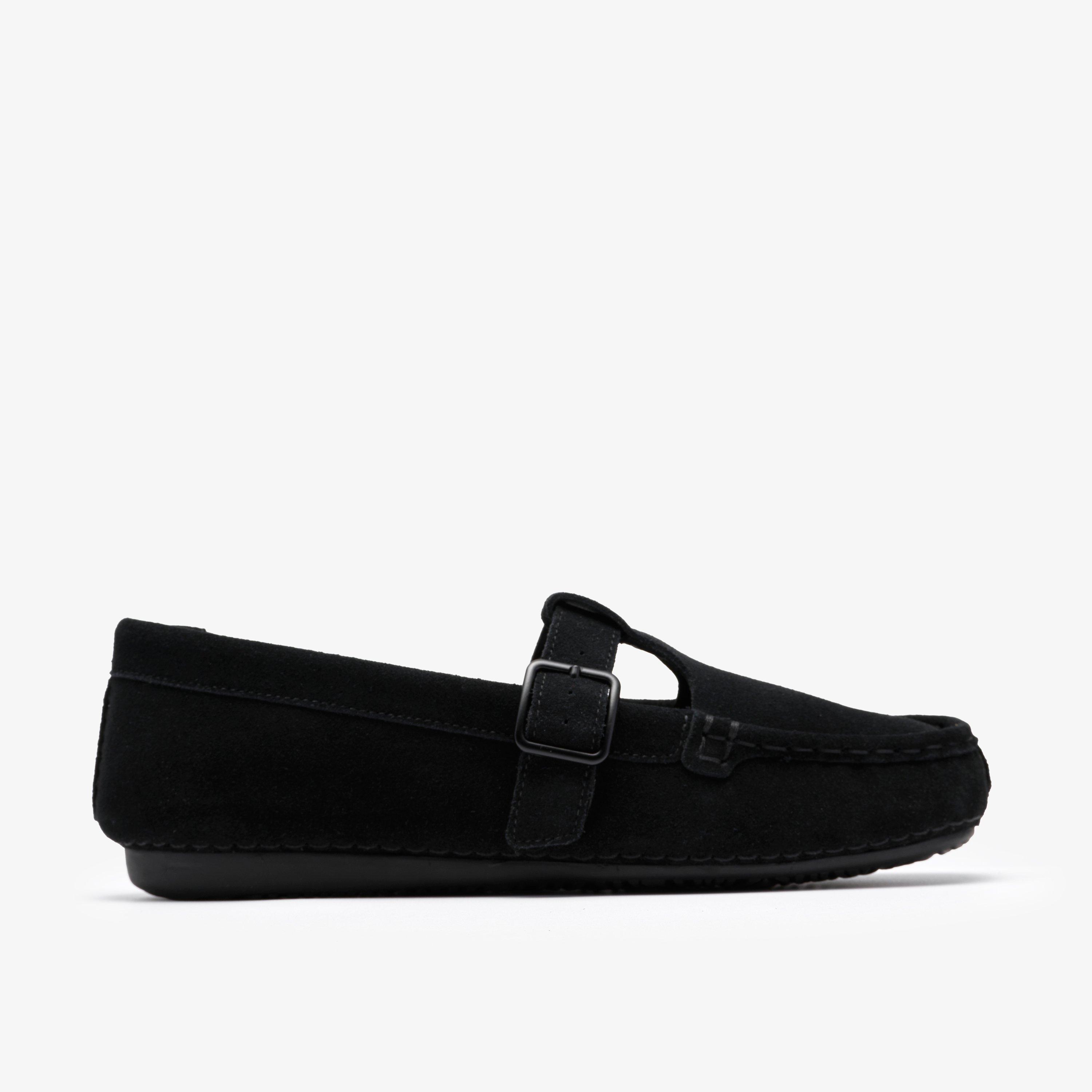 Freckle T Bar Black Suede T Bar Shoes Slip Ons, view 1 of 6