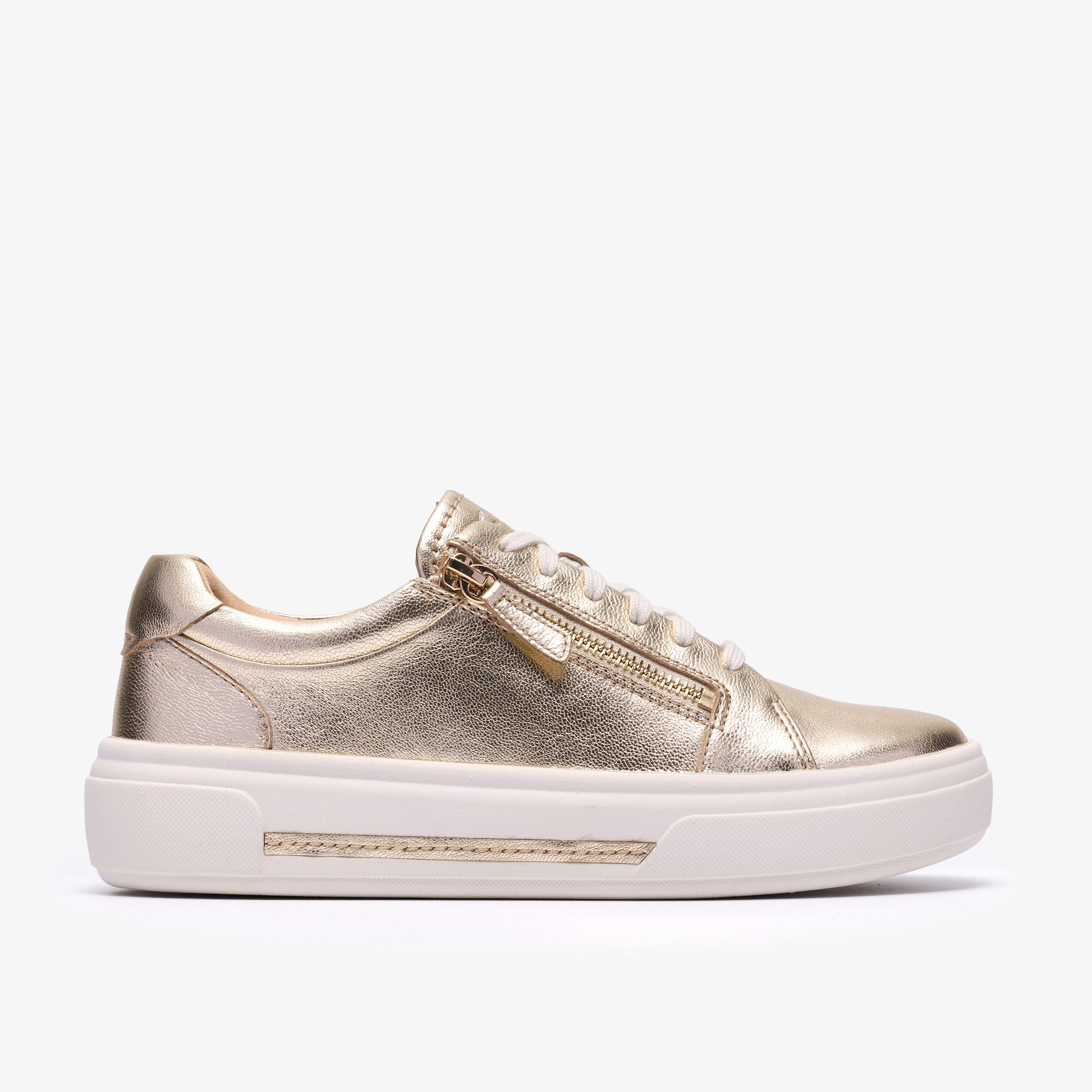 Hollyrose Zip Gold Leather Trainers, view 1 of 6