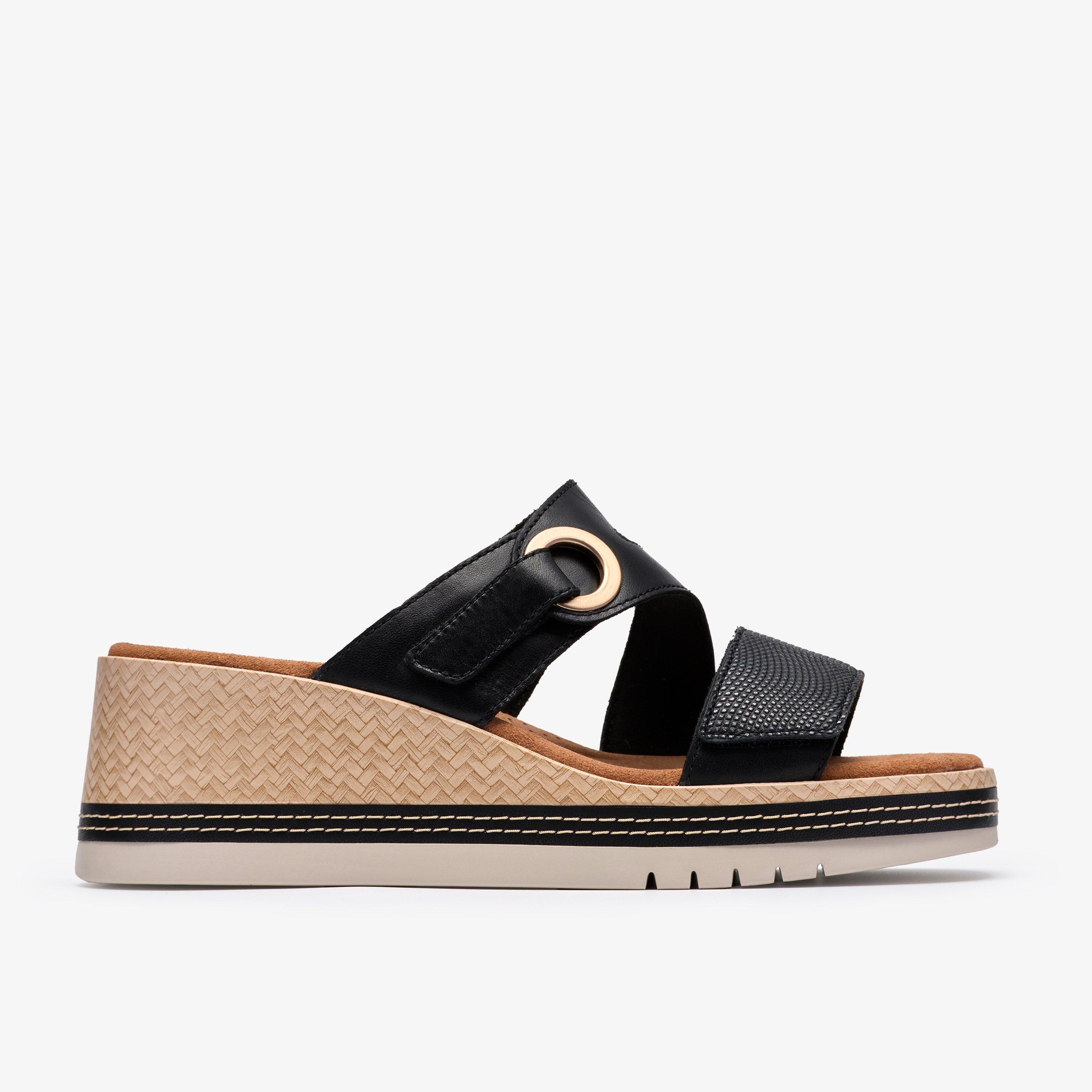 Kidiki Cove Black Leather Wedges, view 1 of 6