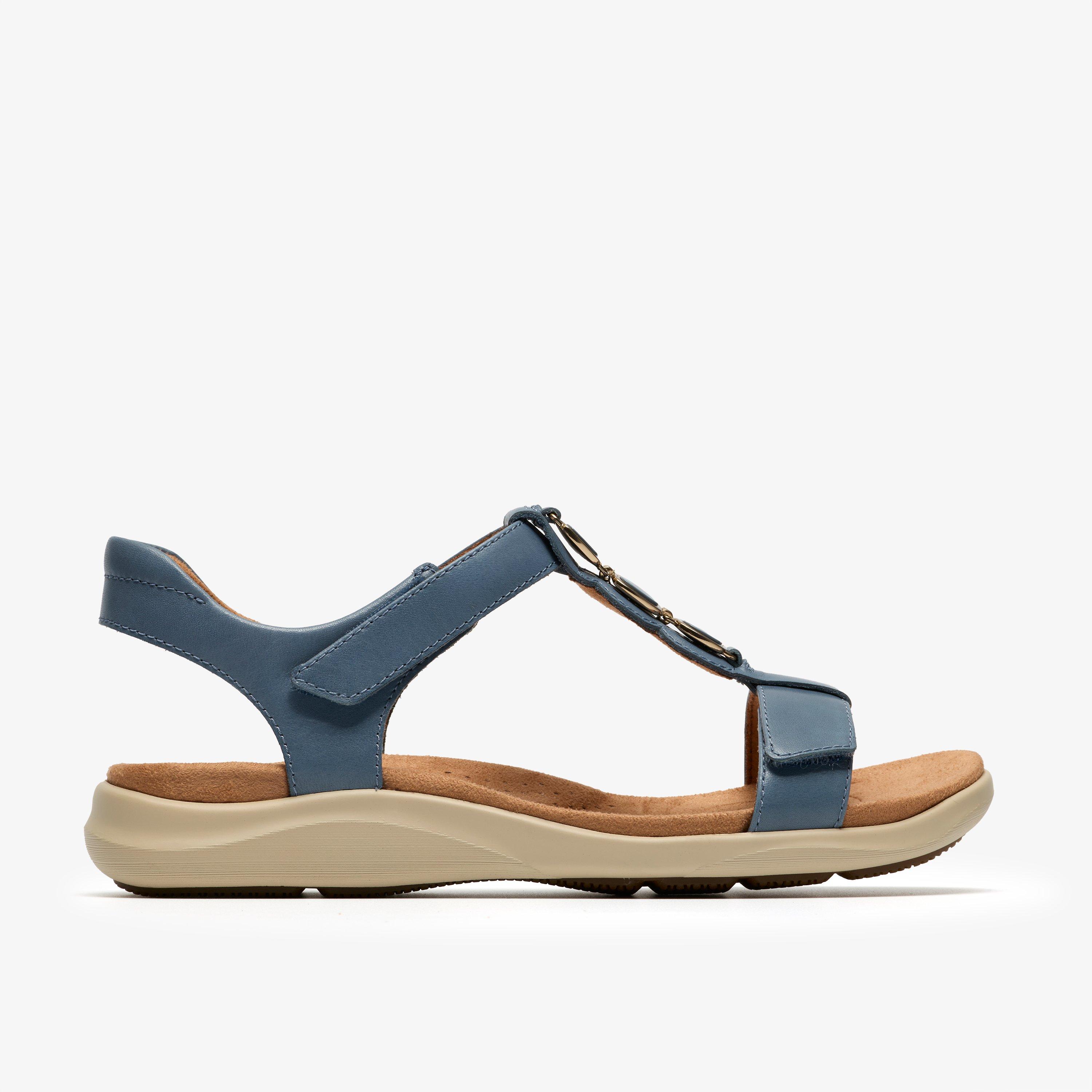 Kitly Gem Denim Blue Leather Flat Sandals, view 1 of 6
