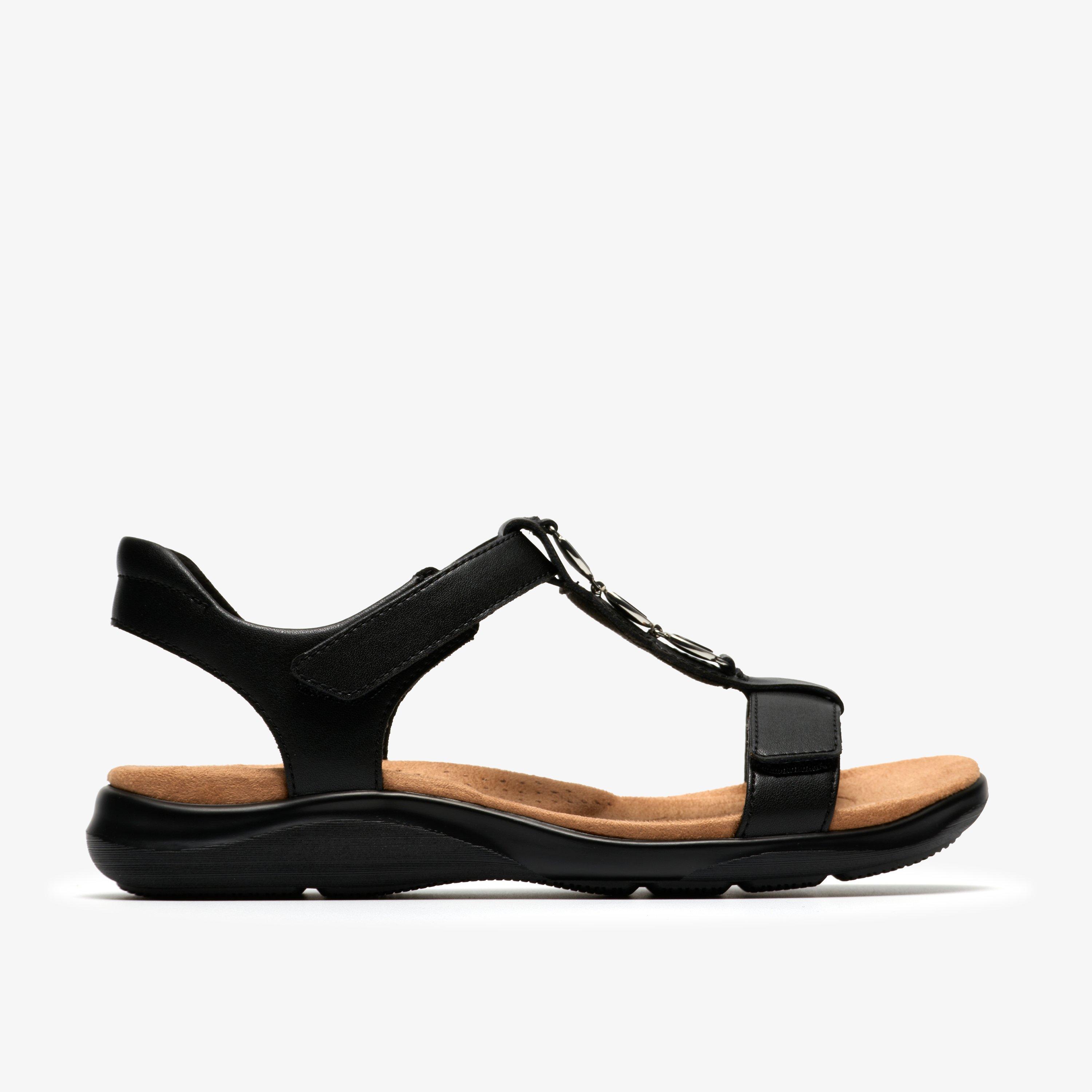Kitly Gem Black Leather Flat Sandals, view 1 of 6