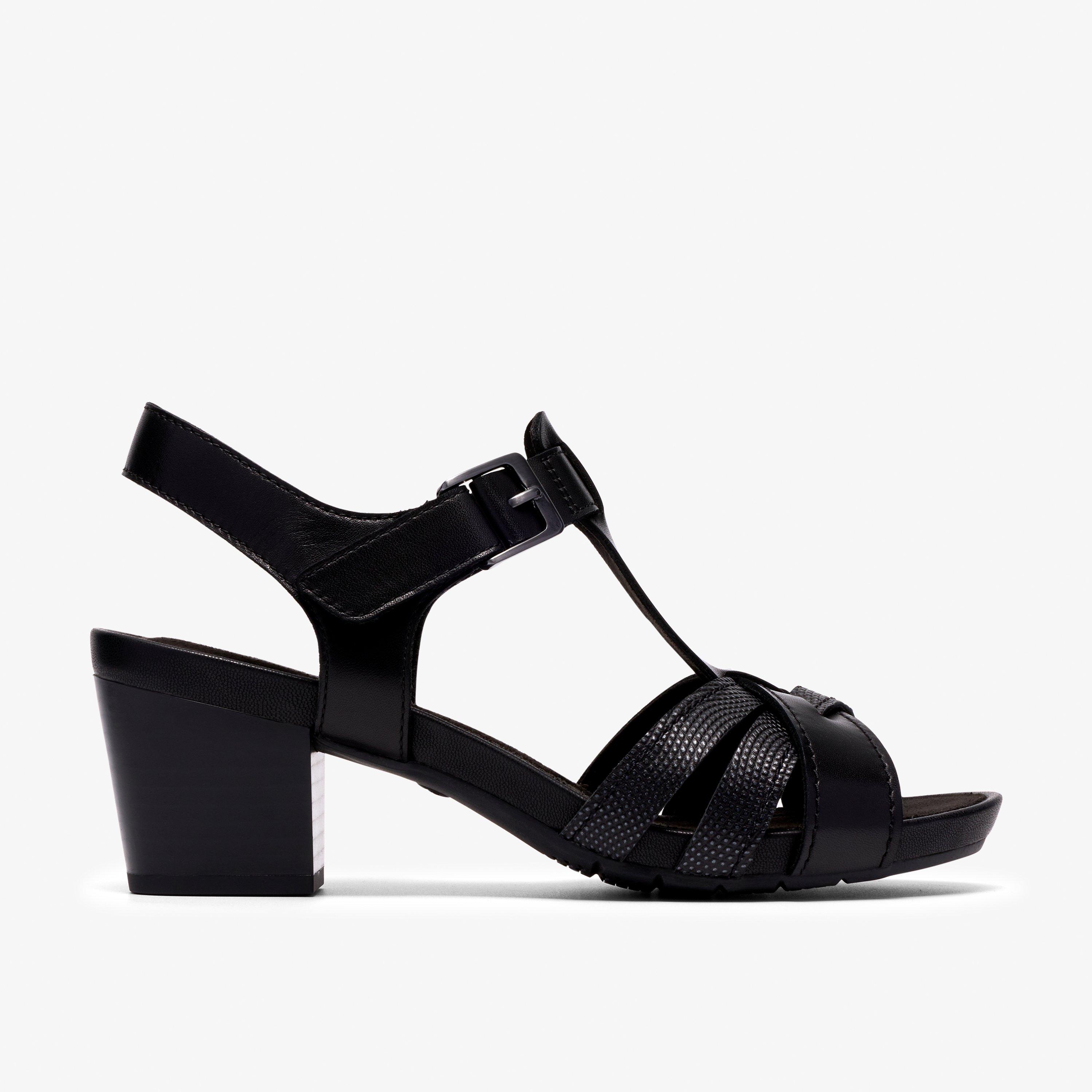 Kymber Glow Black Leather Heeled Sandals, view 1 of 7
