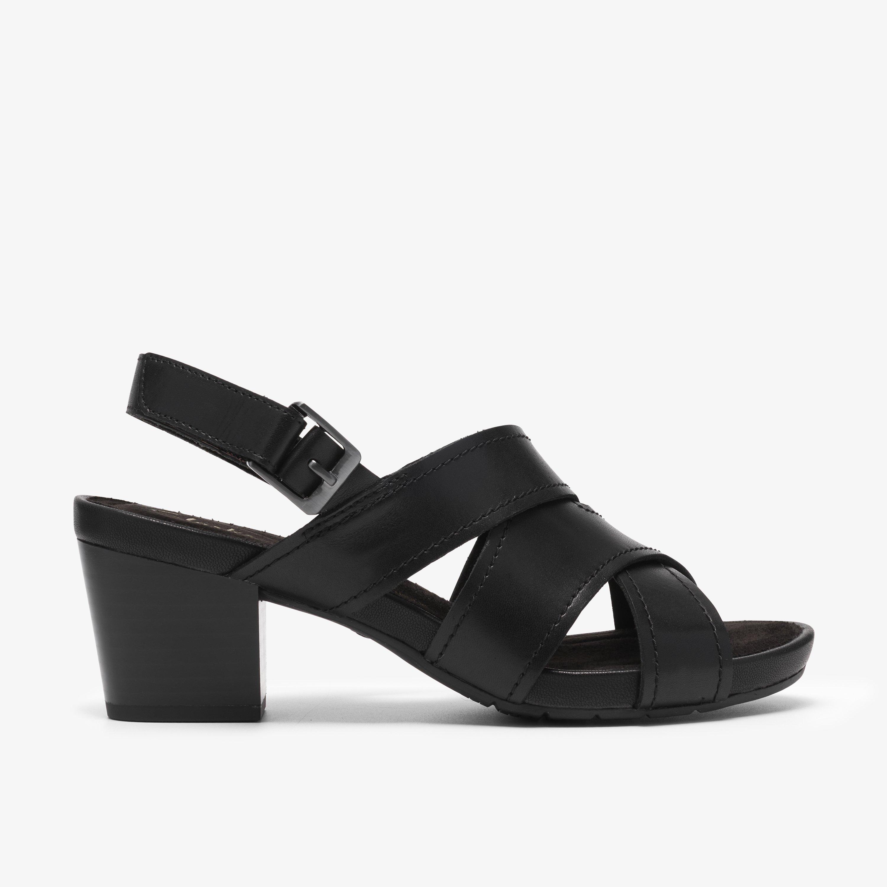 Kymber Shine Black Leather Heeled Sandals, view 1 of 6