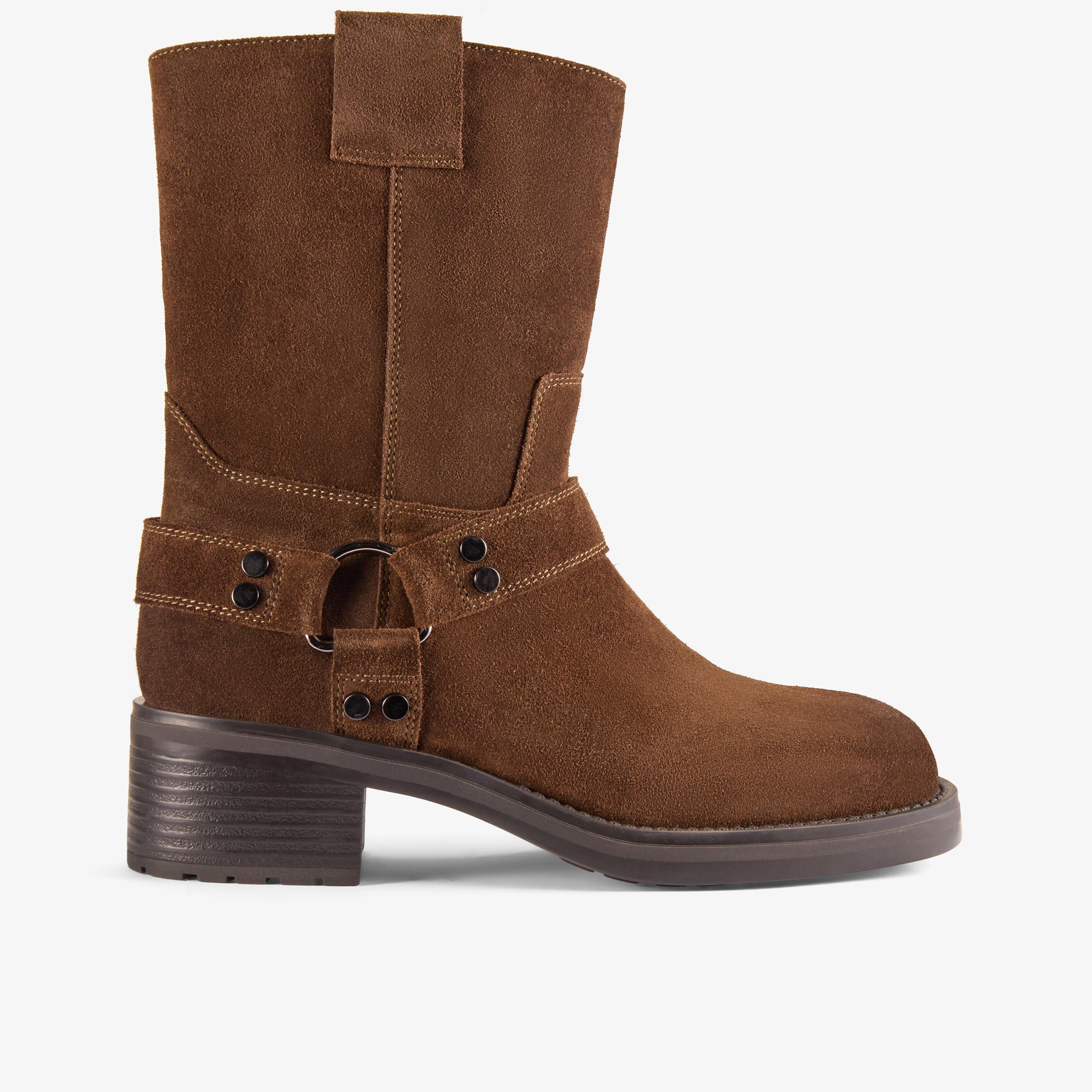 Chai Bliss Dark Tan Suede Mid Calf Boots, view 1 of 6