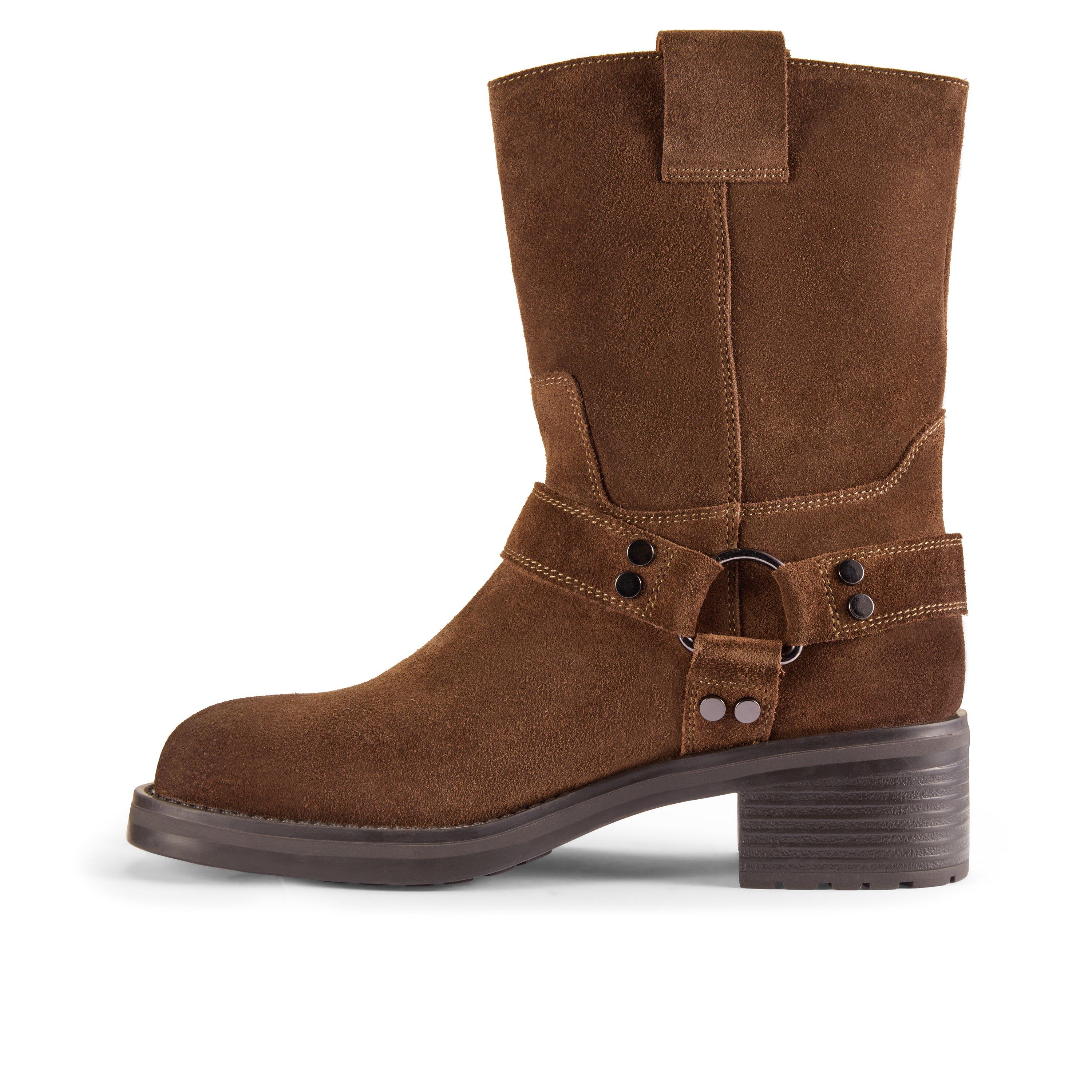 Chai Bliss Dark Tan Suede Mid Calf Boots, view 2 of 6
