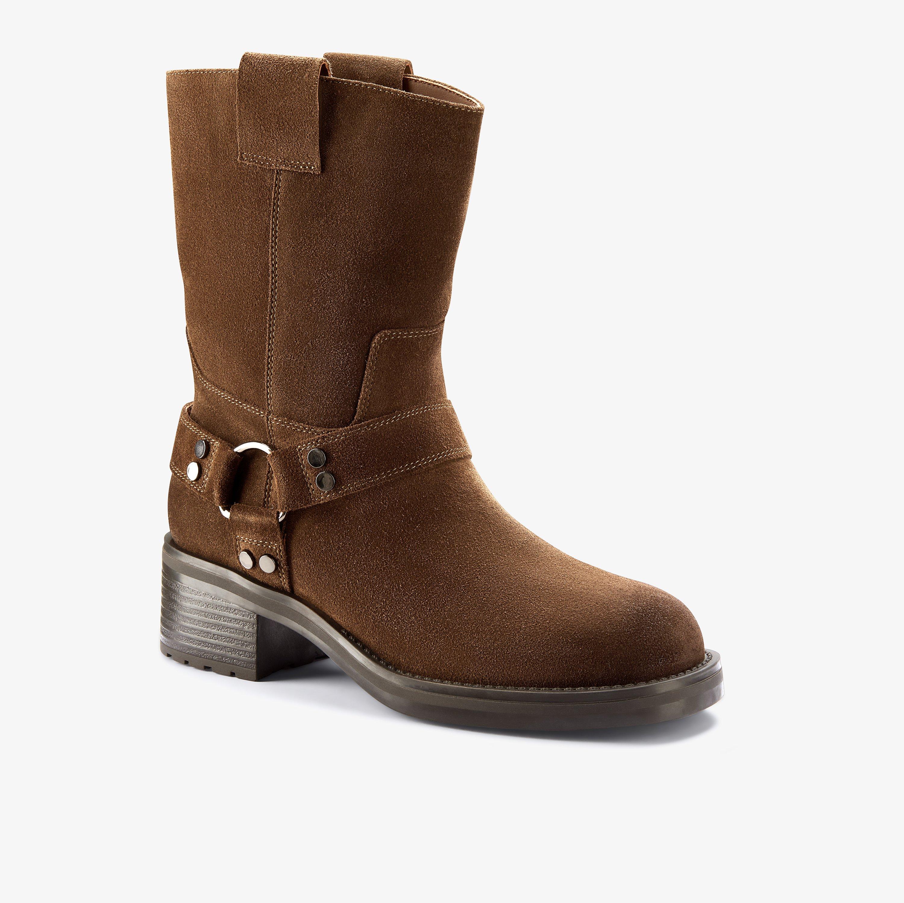 Chai Bliss Dark Tan Suede Mid Calf Boots, view 4 of 6