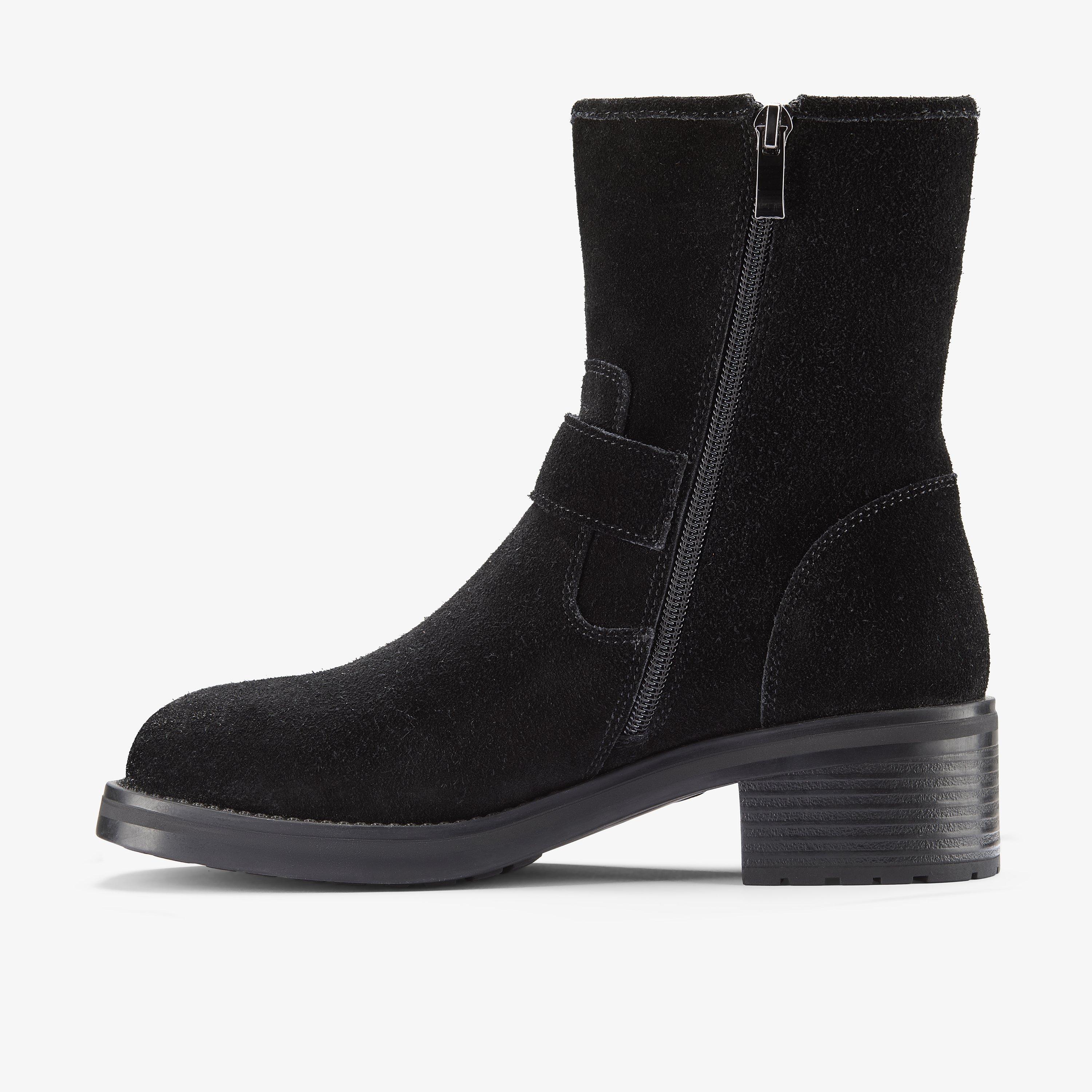 Chai Charm Black Suede Mid Calf Boots, view 2 of 6