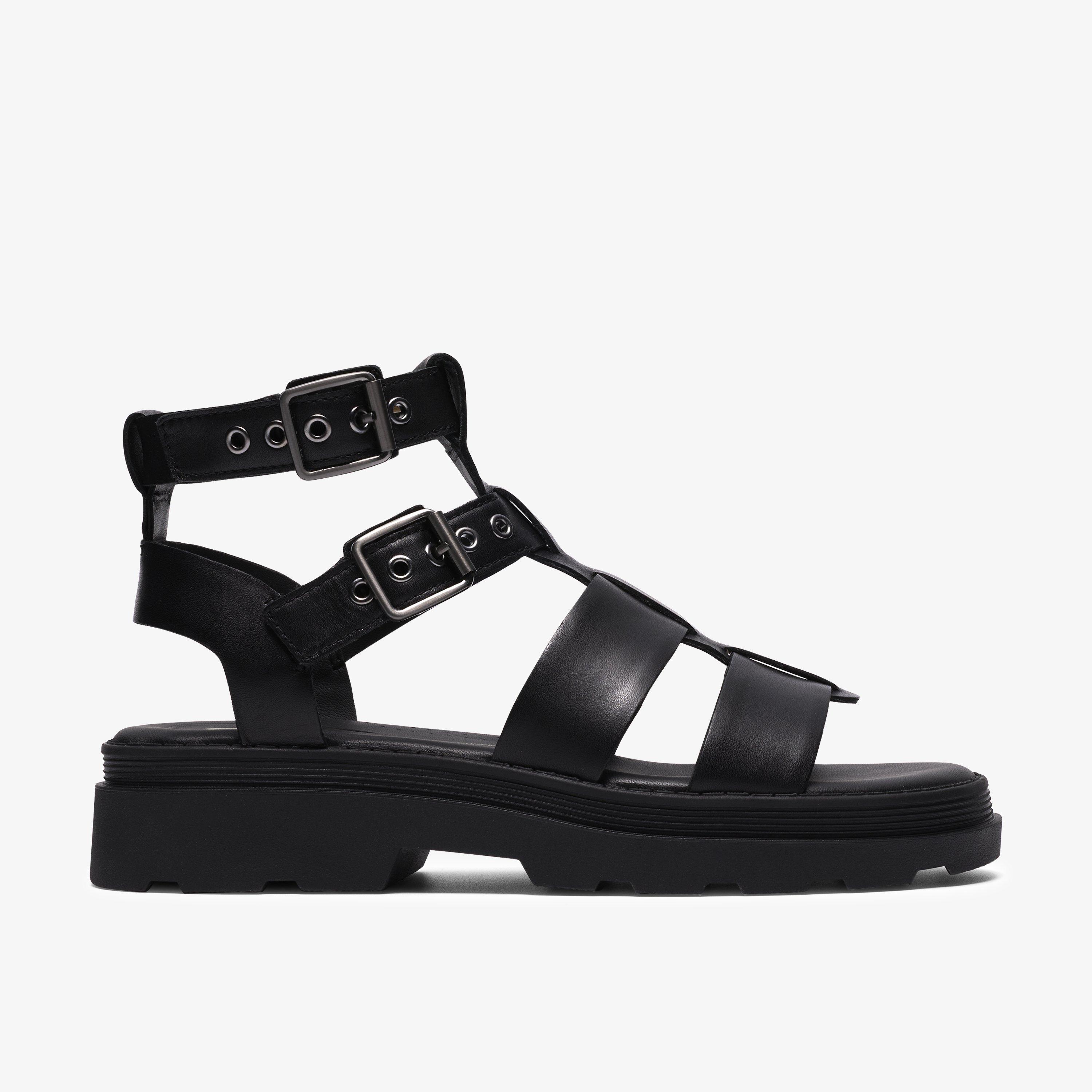 Orinoco3 Cove Black Leather Flat Sandals, view 1 of 6