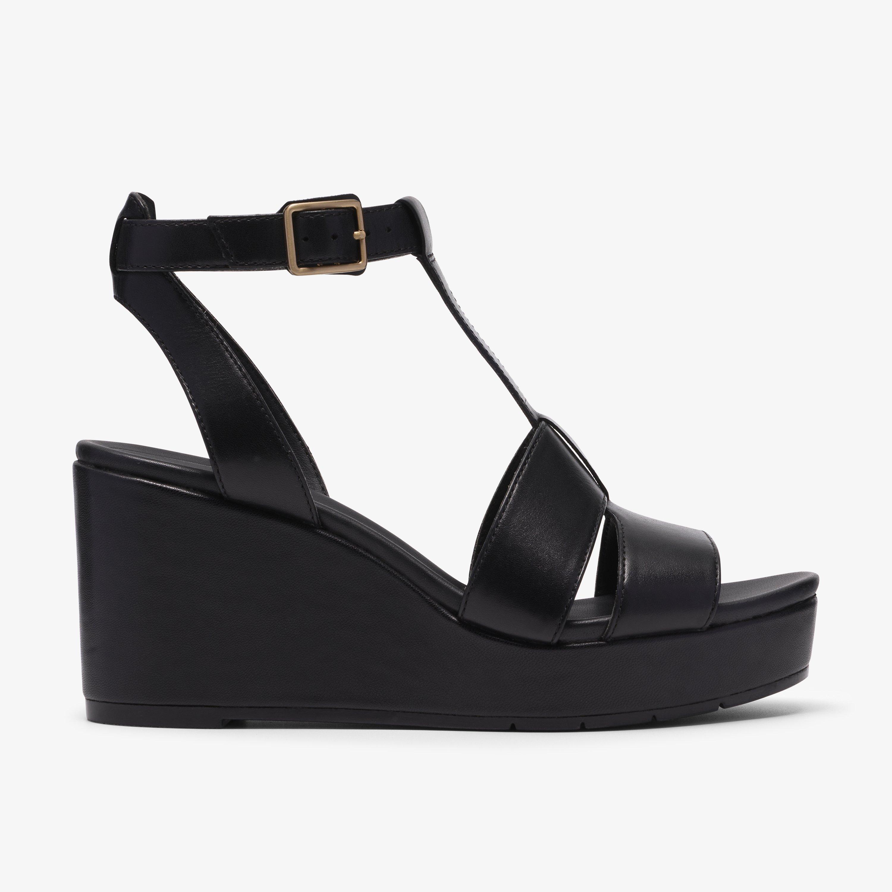 Sabina Hope Black Leather Wedges, view 1 of 7