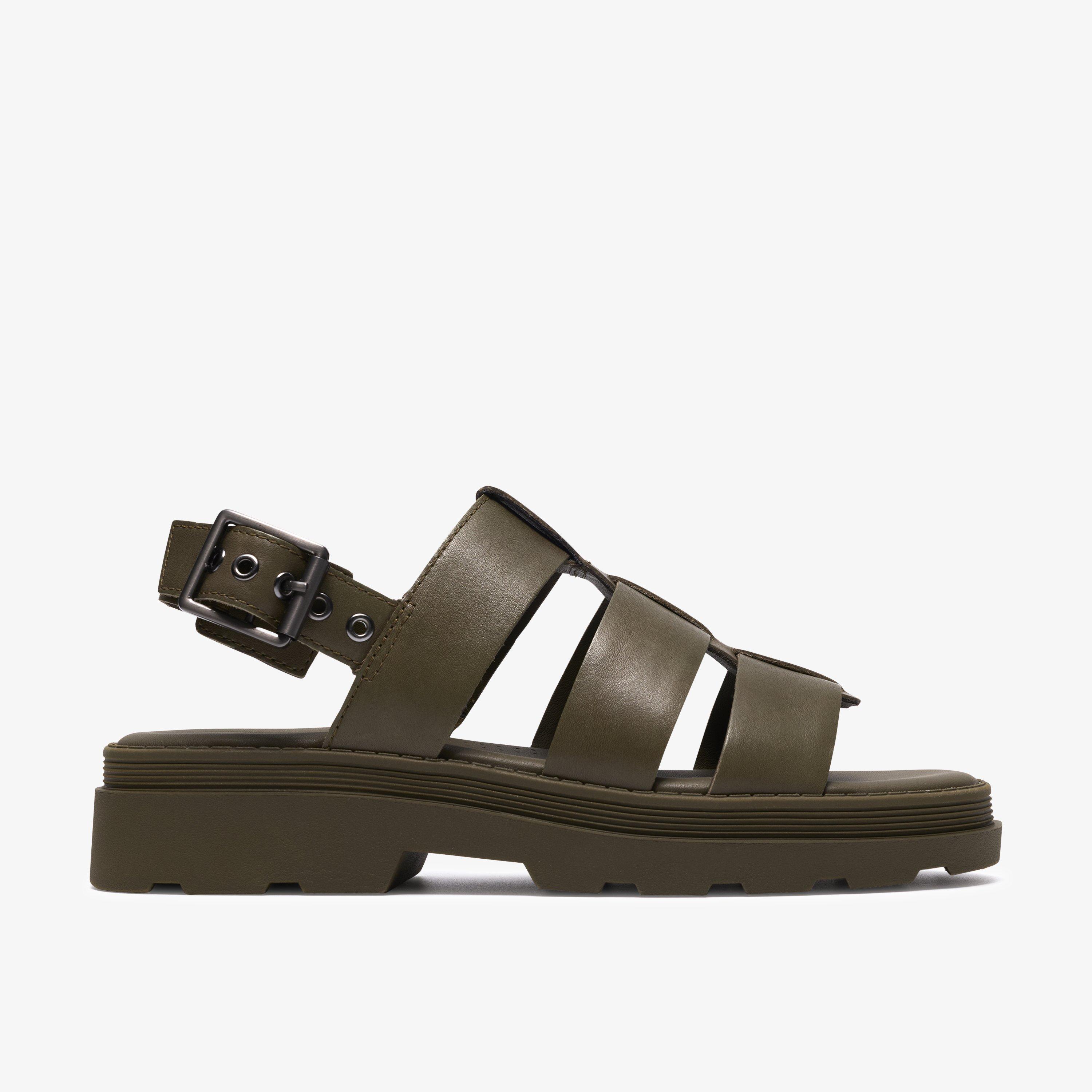 Orinoco3 Strap Dark Olive Leather Flat Sandals, view 1 of 6
