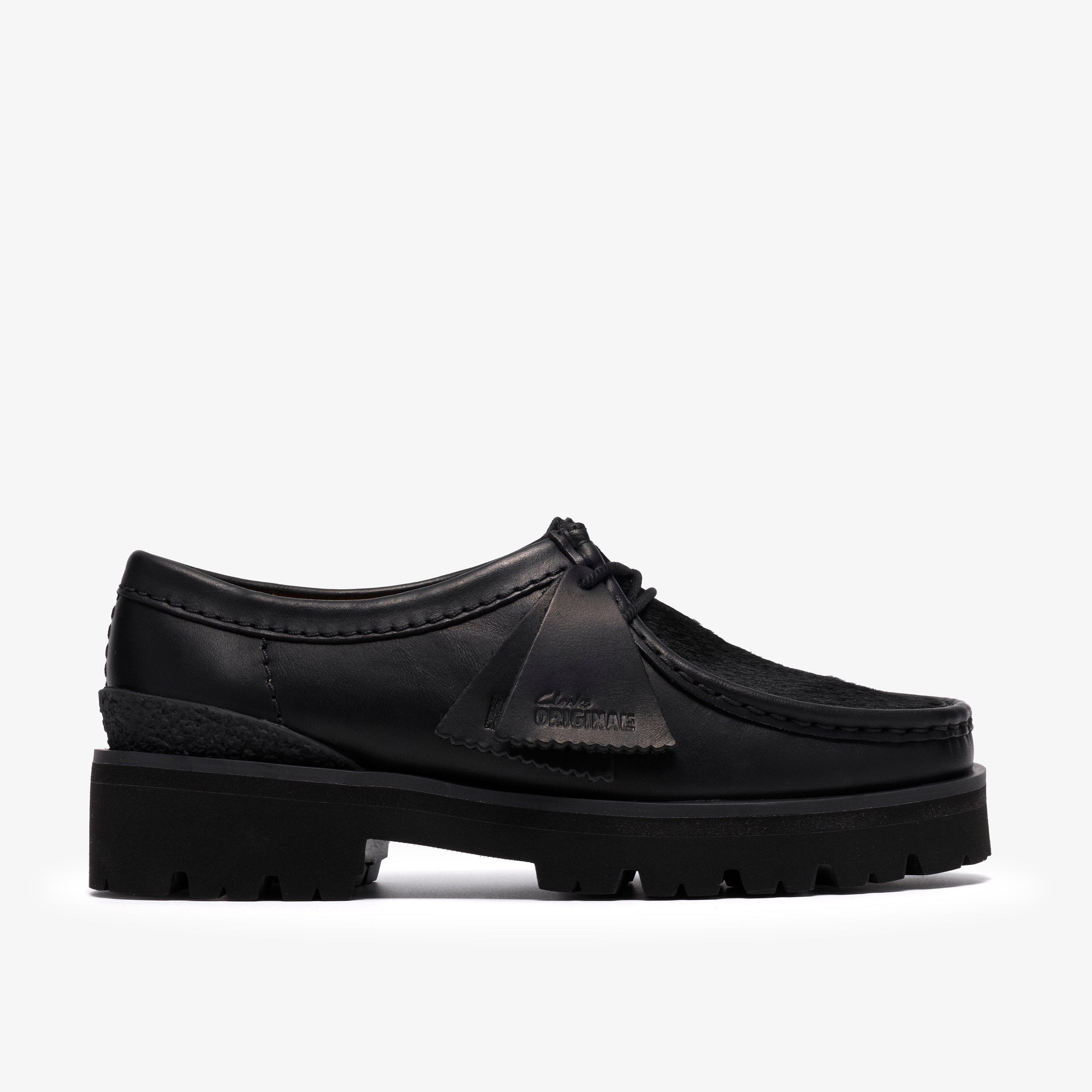 Walla Yukoner Cuir combiné noir Wallabee Chaussures à lacets, view 1 of 8