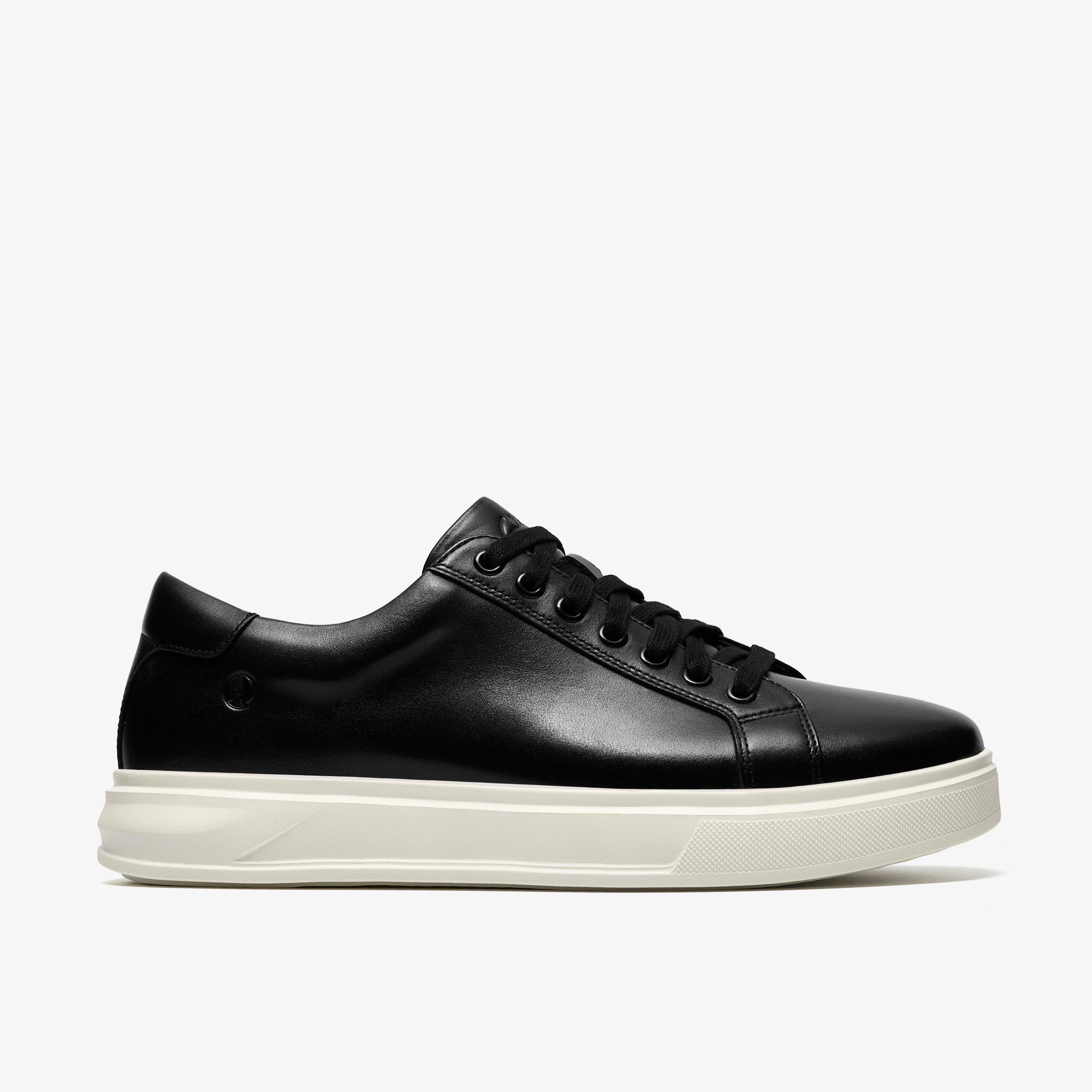 Goswell Tie Black Leather Trainers Lace Up, view 1 of 6