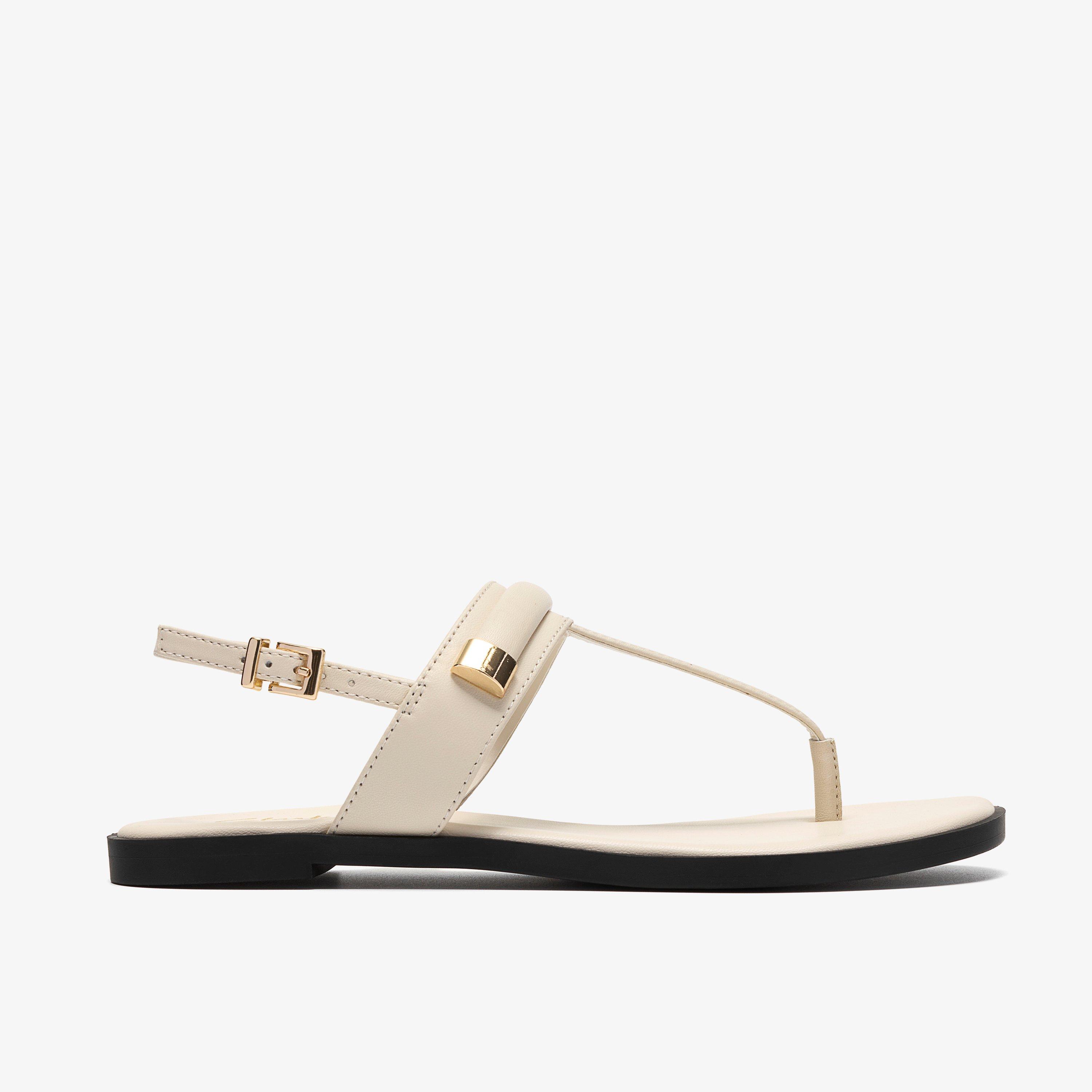 Erisia Post Black Leather Flat Sandals, view 1 of 6