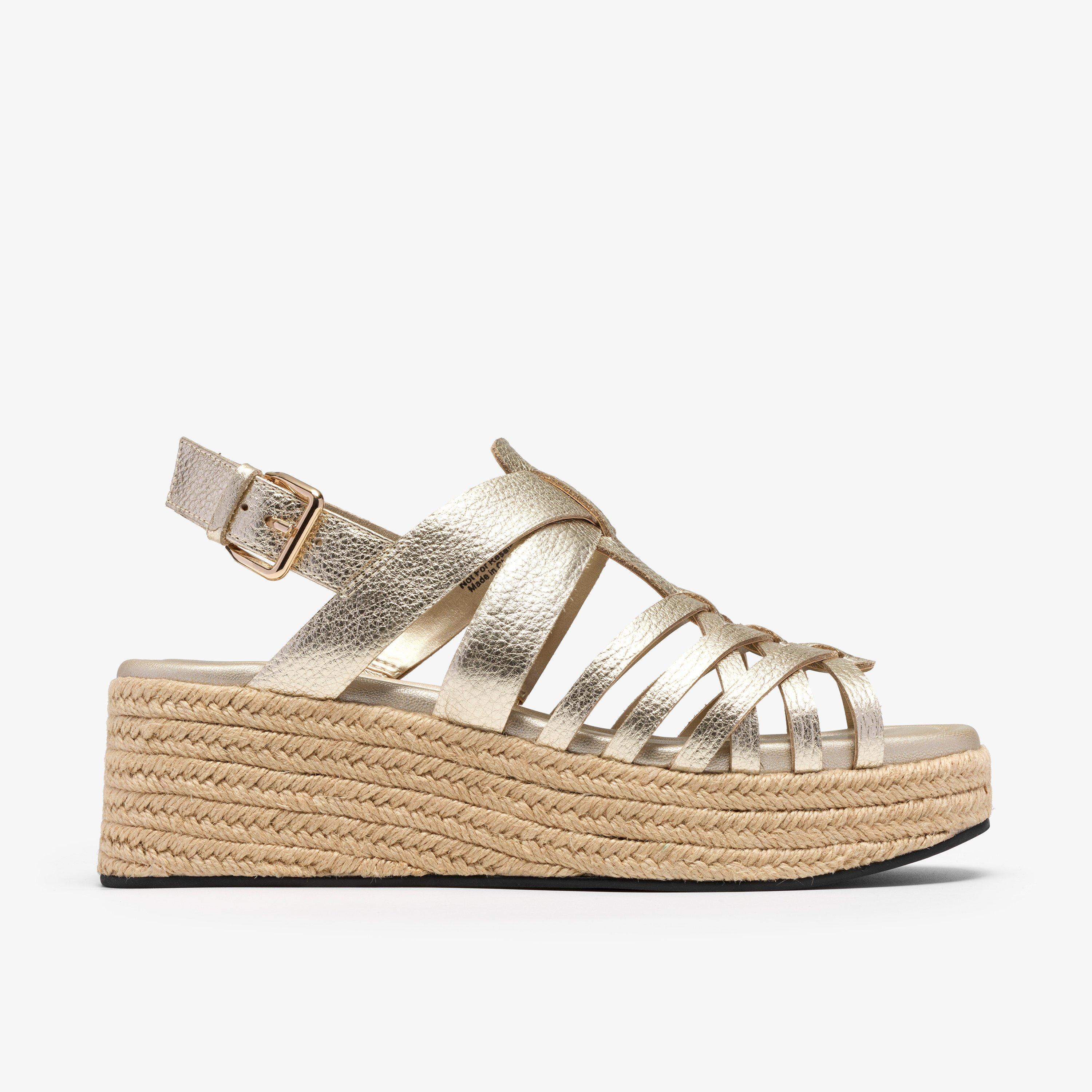 Tessiah Strap Gold Leather Wedge Sandals, view 1 of 6
