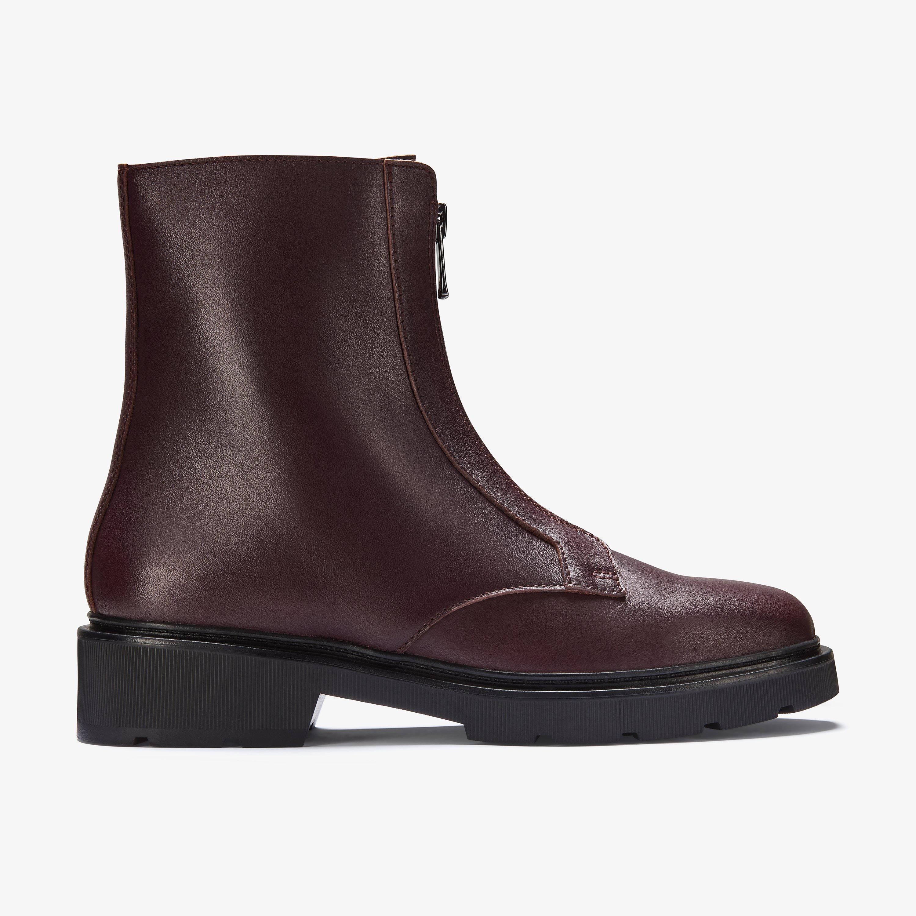 Lauryl Zip Merlot Leather Ankle Boots, view 1 of 6