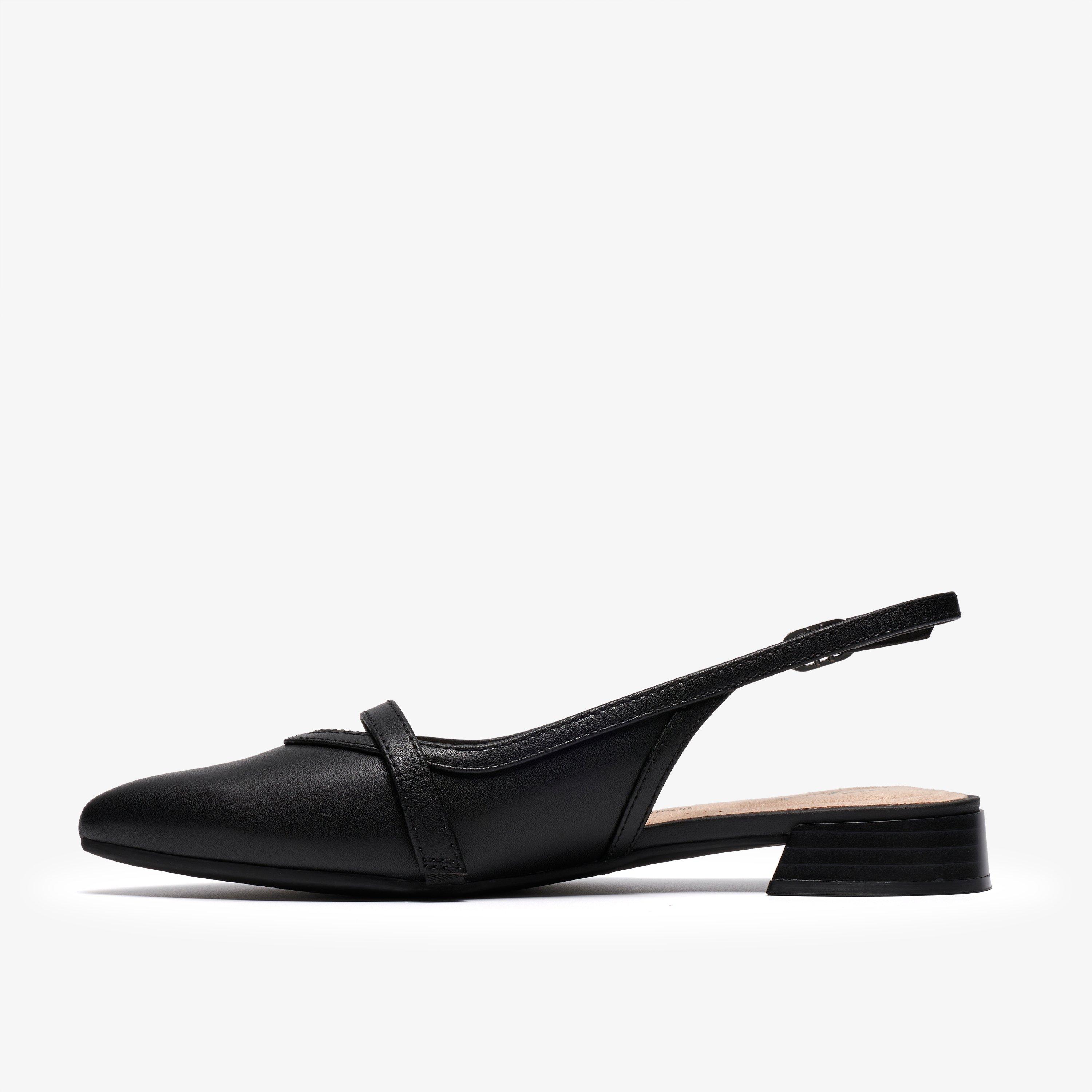 Natalyn Sling Black Leather Court Shoes Sling Back, view 2 of 6