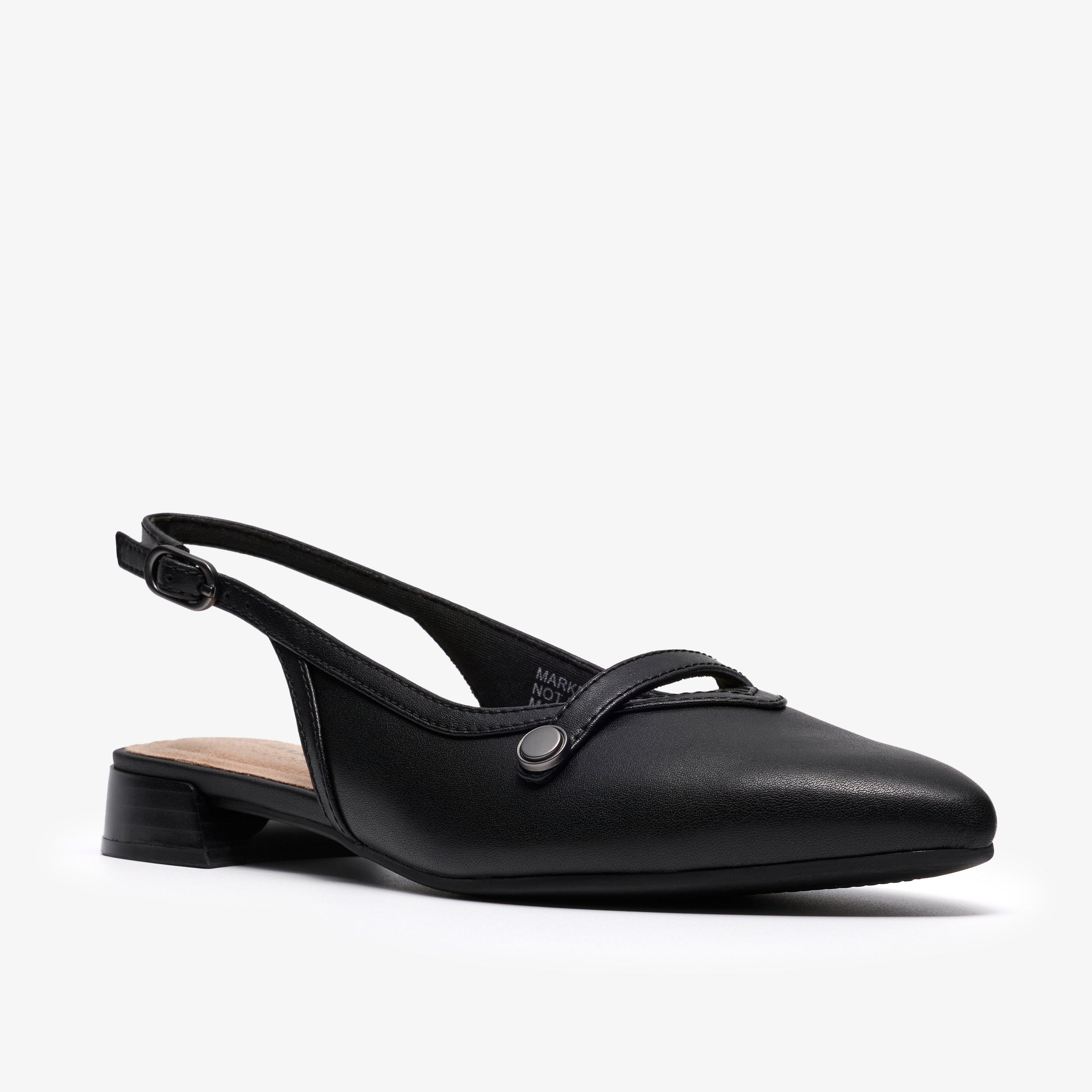 Natalyn Sling Black Leather Court Shoes Sling Back, view 4 of 6