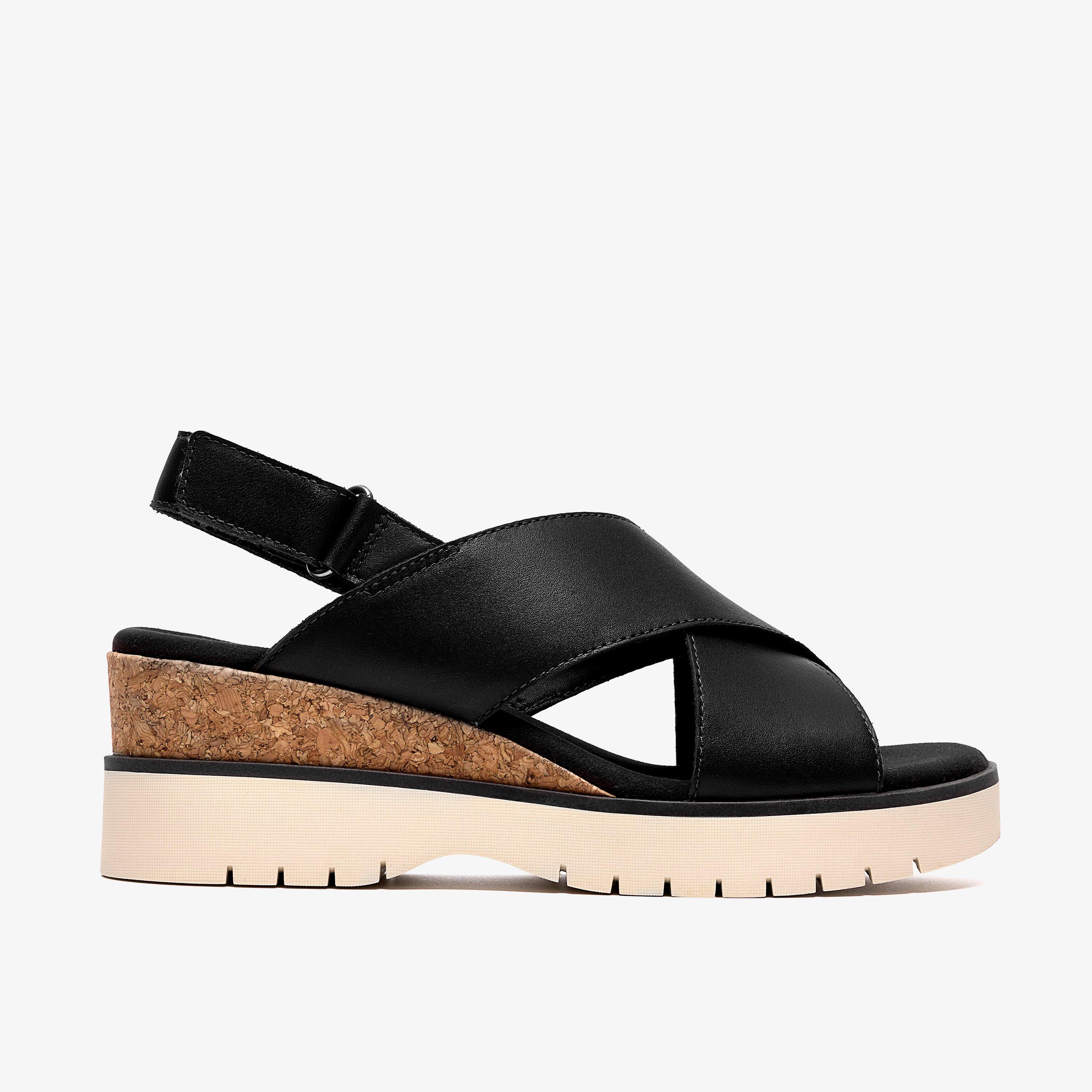 Diaz Cross Black Leather Wedges, view 1 of 6