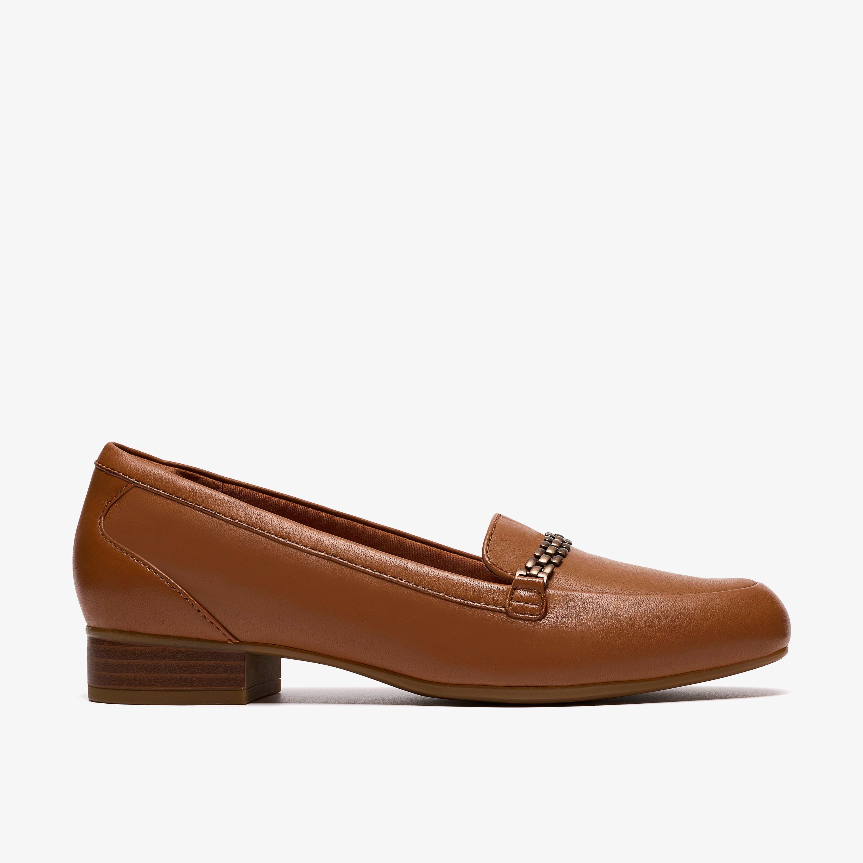 Juliet Mia Tan Leather Slip Ons Loafers, view 1 of 6