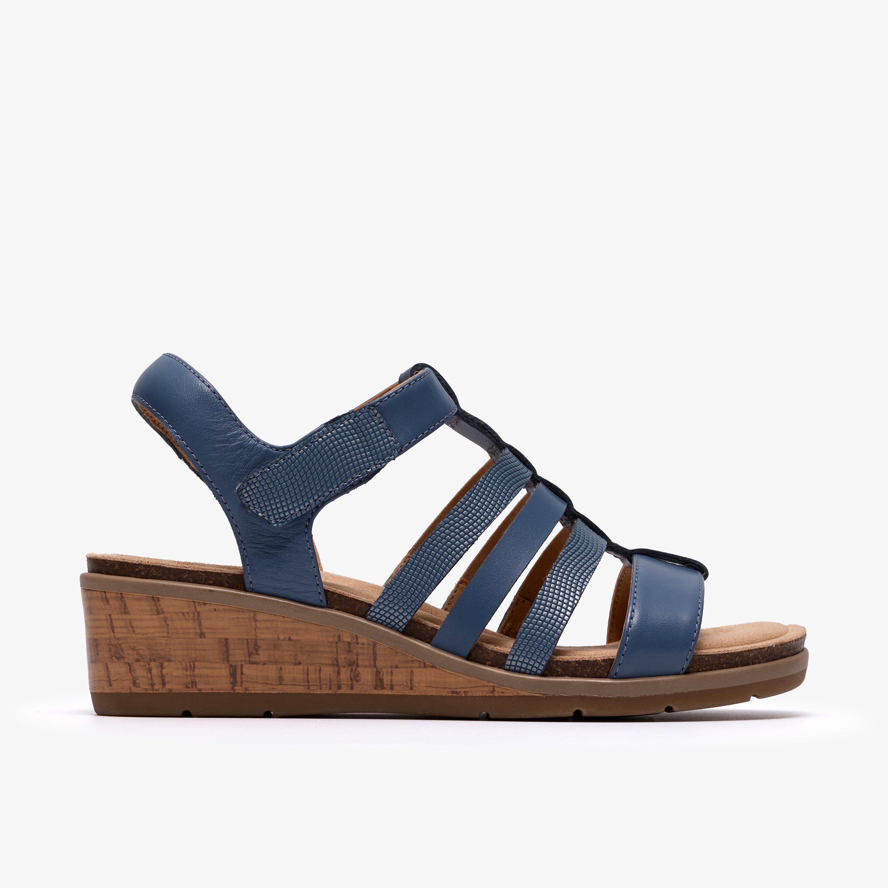 Kacha Step Denim Blue Leather Wedges, view 1 of 6