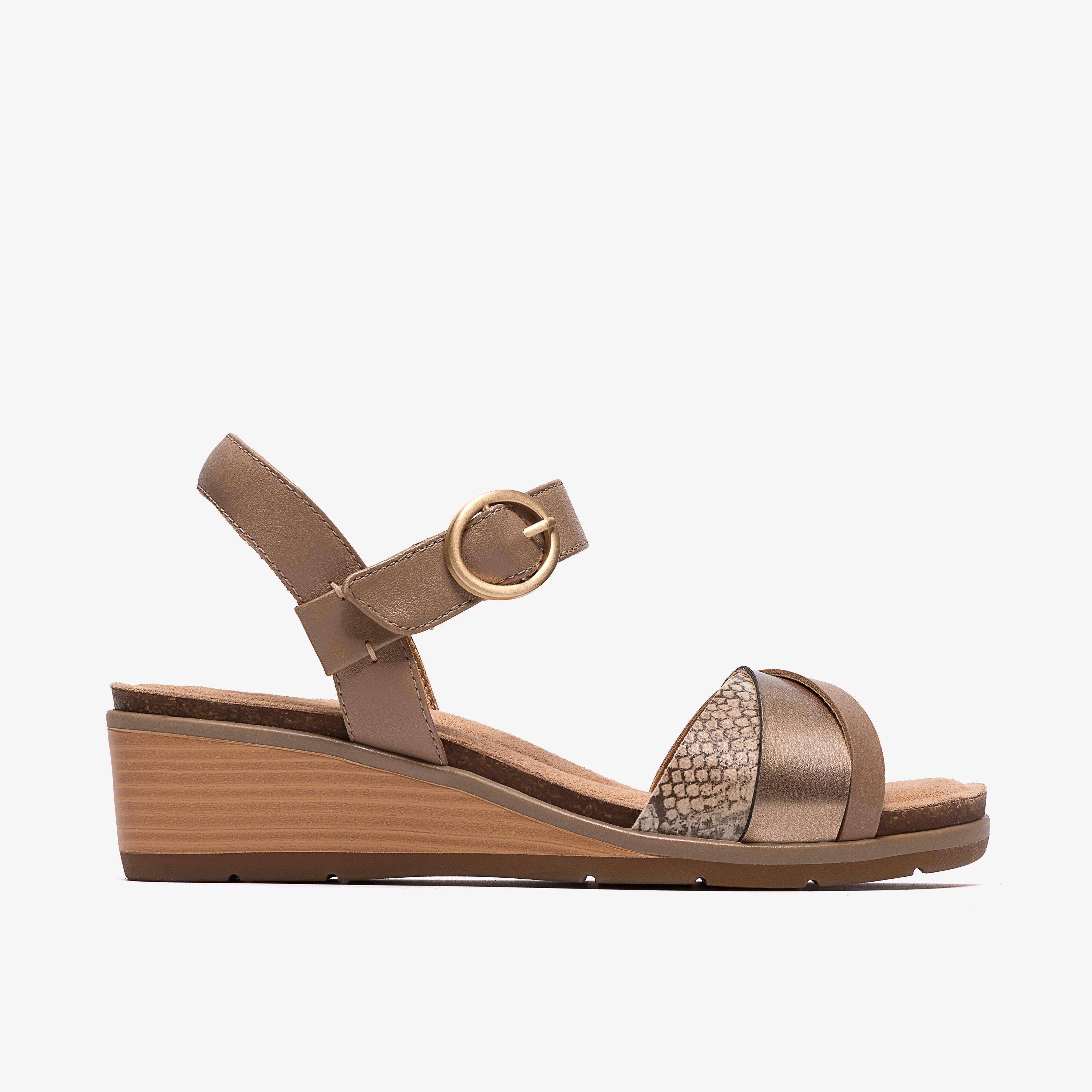 Kacha Twist Taupe Combination Leather Wedges, view 1 of 6