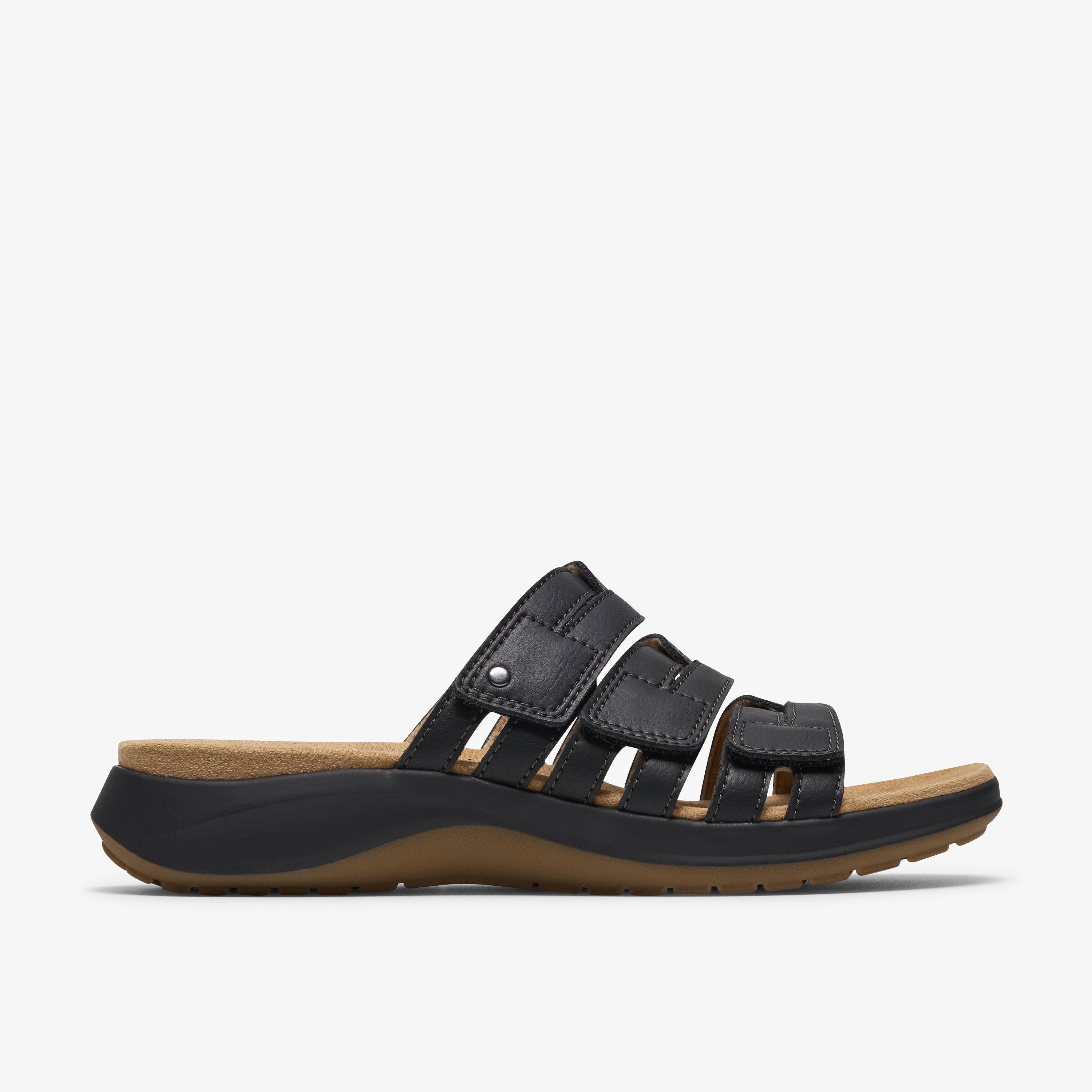 Maelynn Abby Black Leather Flat Sandals, view 1 of 9