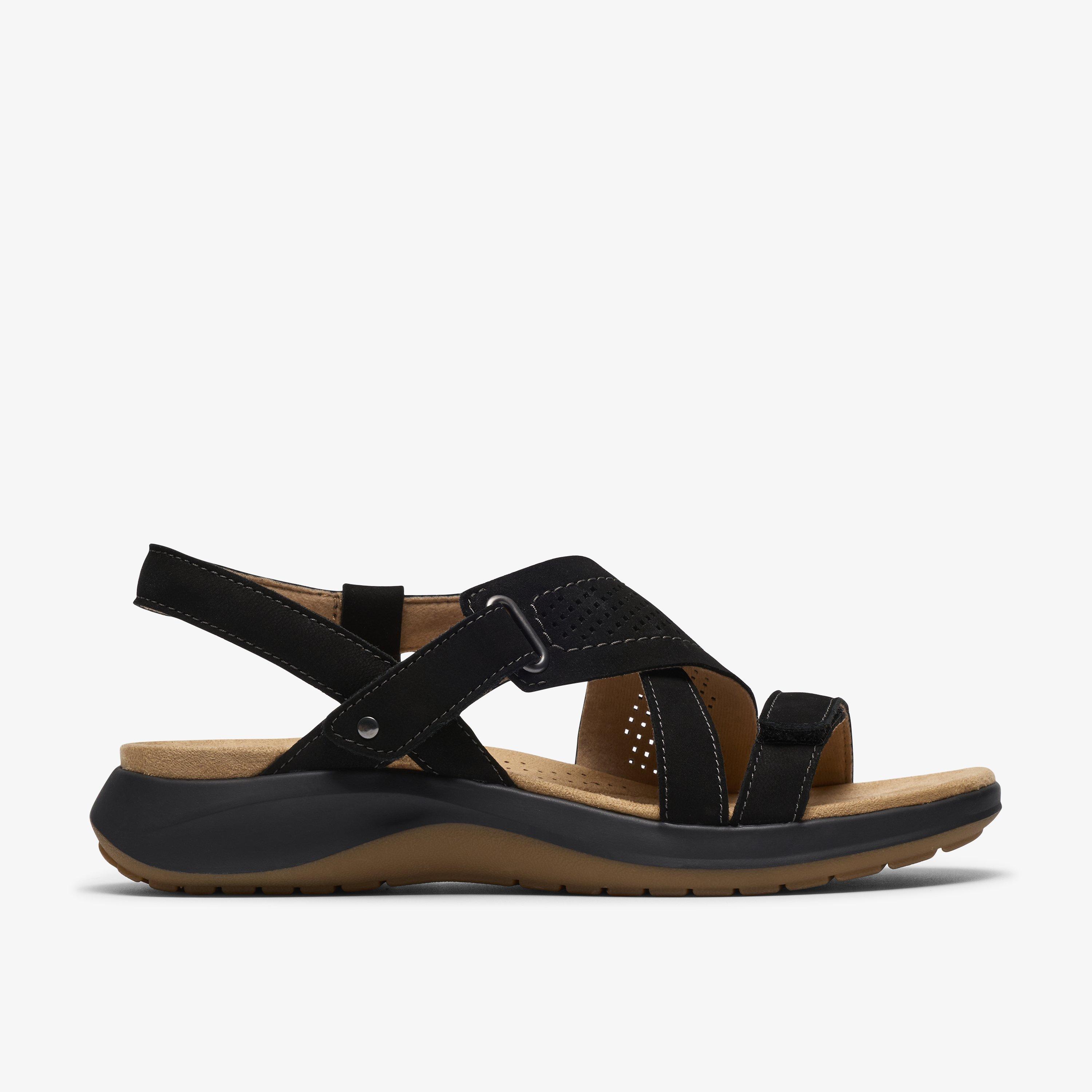 Maelynn Gem Black Nubuck Flat Sandals Strappy Sandals, view 1 of 7