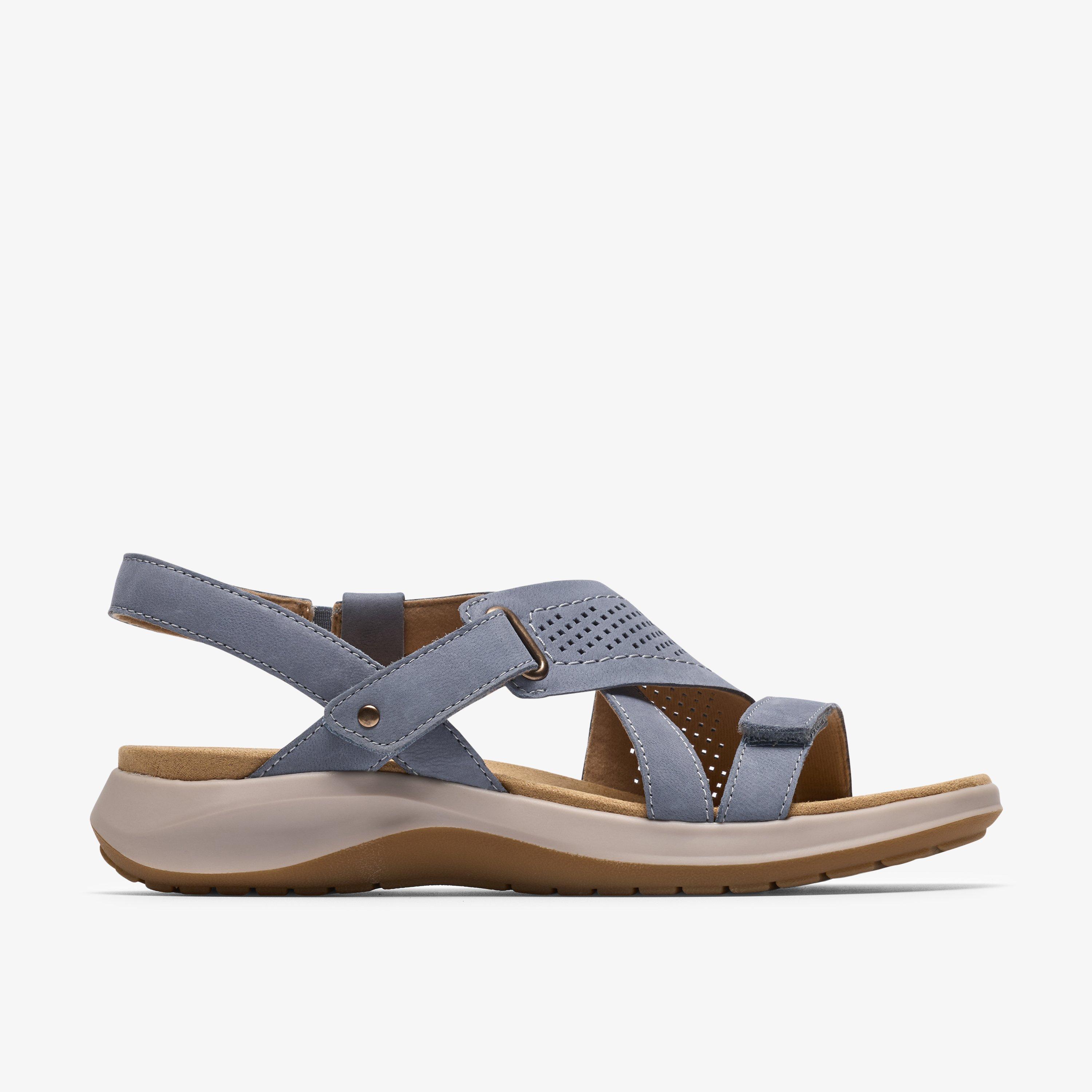 Maelynn Gem Denim Blue Nubuck Flat Sandals Strappy Sandals, view 1 of 7