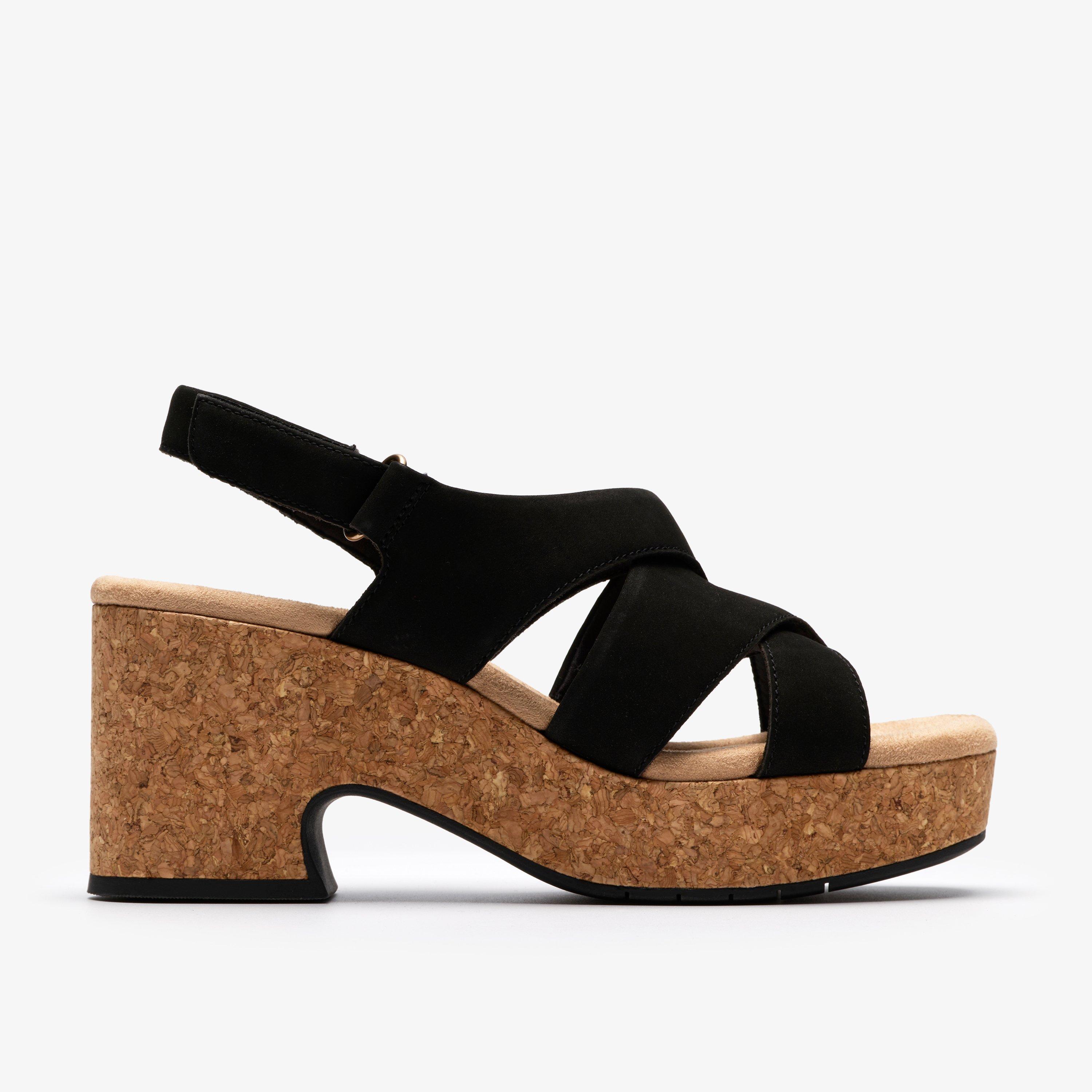 Nerisa Grace Black Nubuck Heeled Sandals Wedge Sandals, view 1 of 6