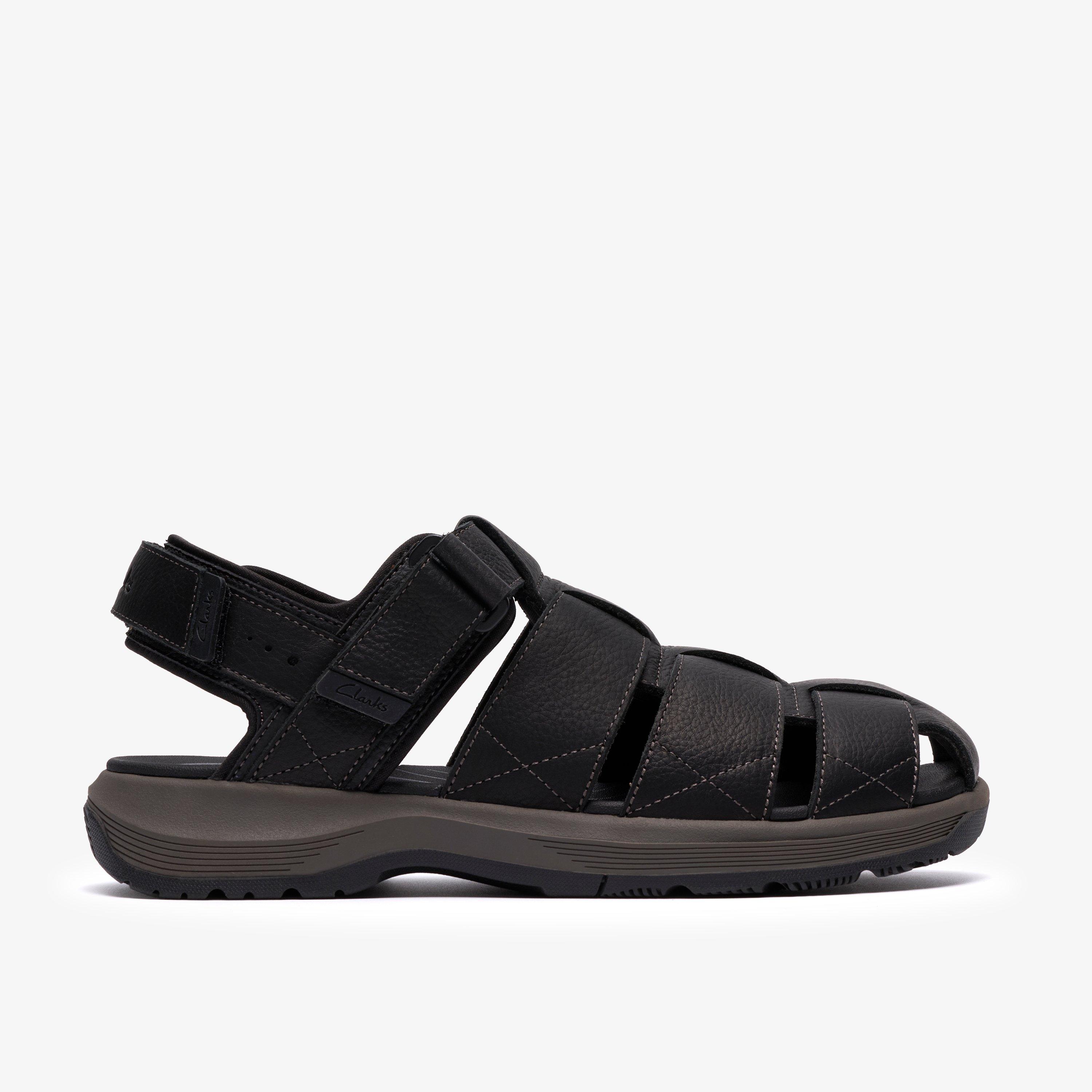 Guideview Cove Black Leather Fisherman Sandals Flat Sandals, view 1 of 6