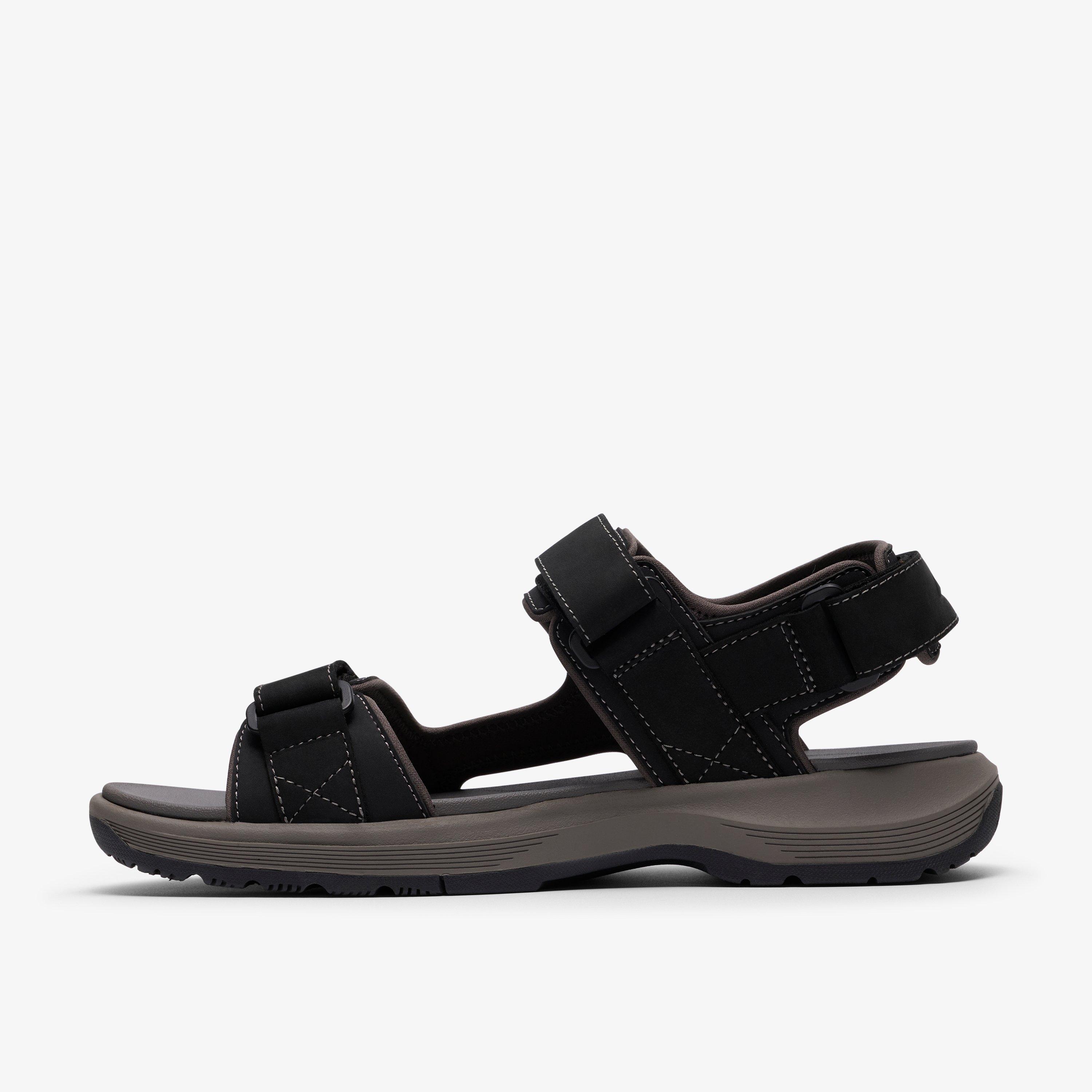 Guideview Trek Black Leather Flat Sandals Two Part Sandals, view 2 of 6