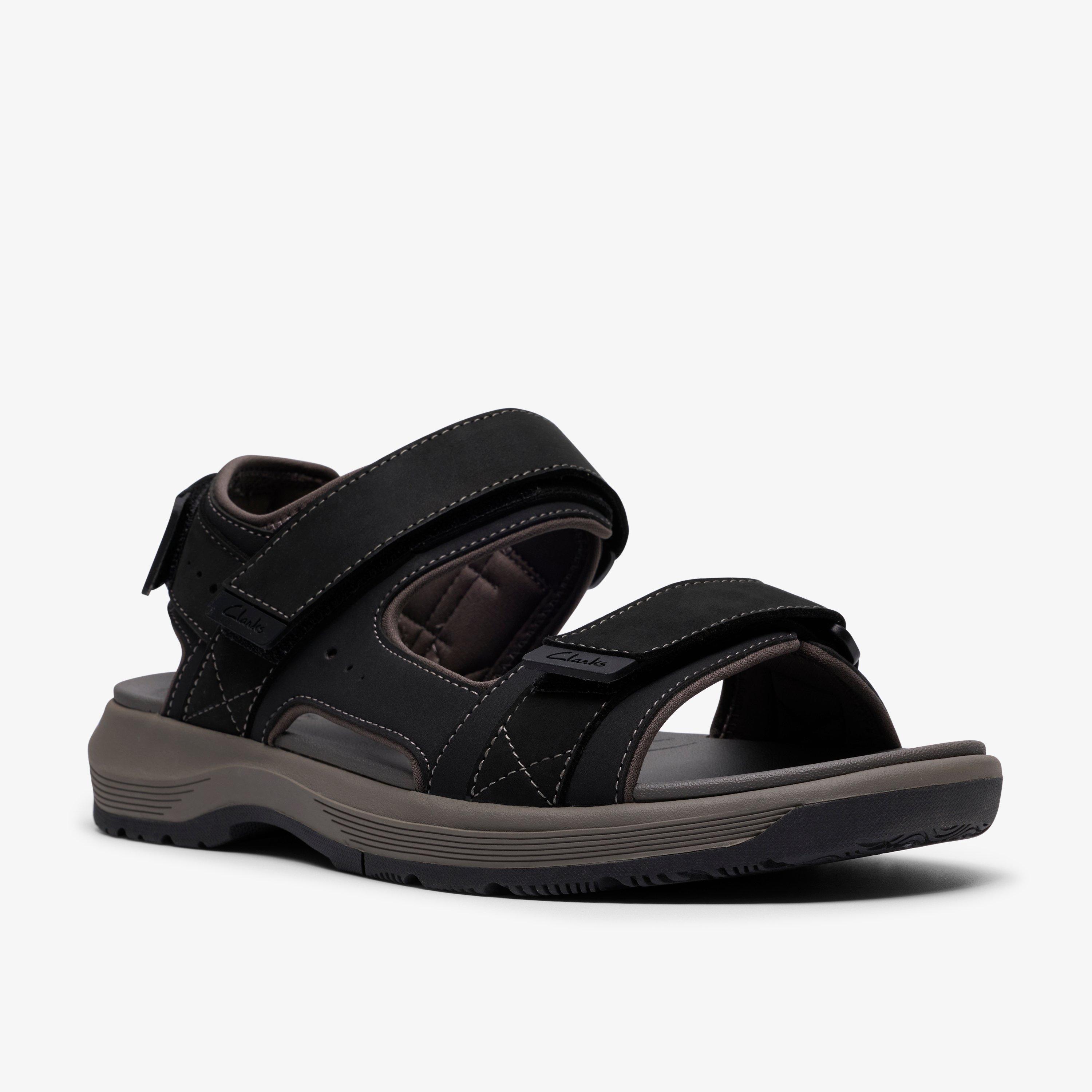 Guideview Trek Black Leather Flat Sandals Two Part Sandals, view 4 of 6
