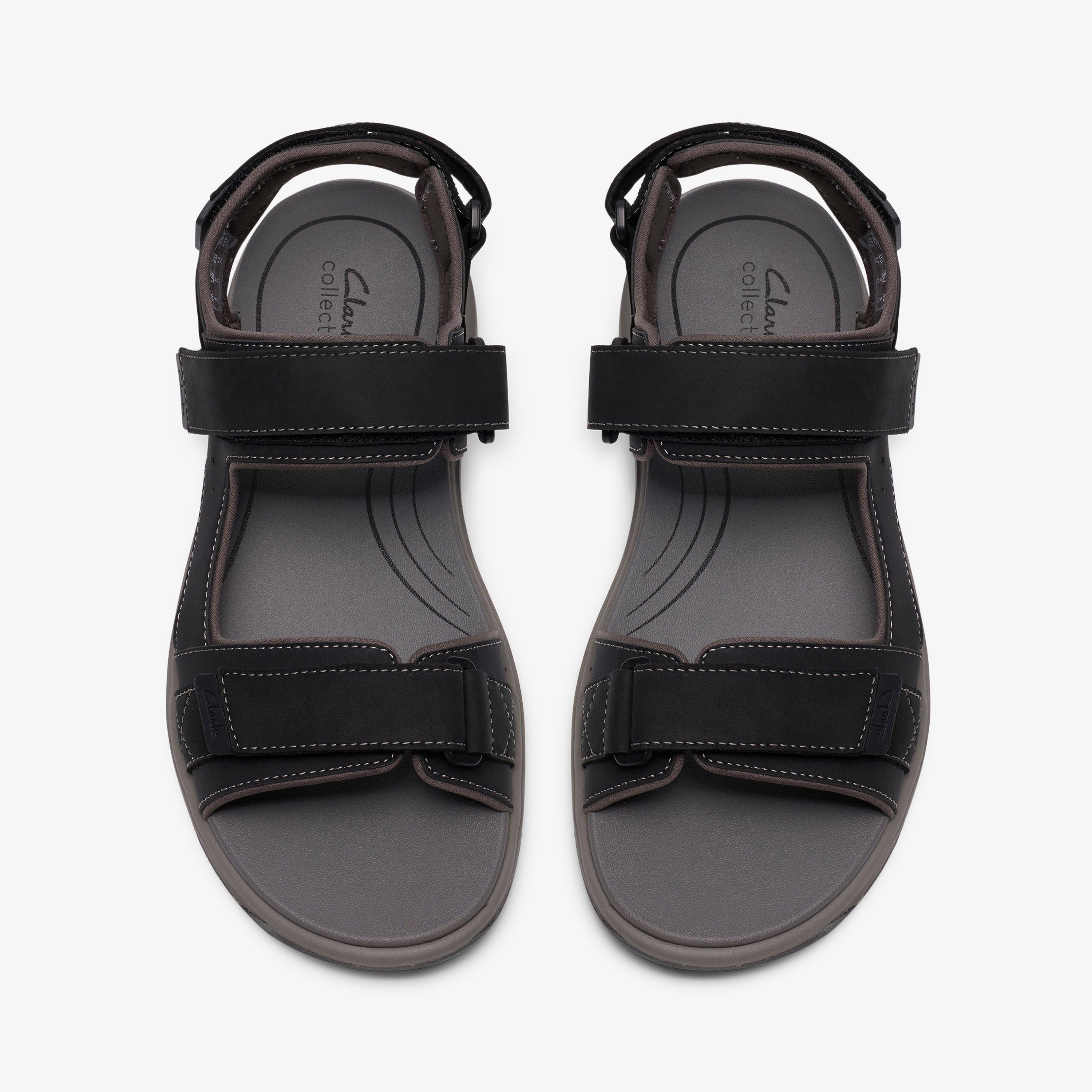 Guideview Trek Black Leather Flat Sandals Two Part Sandals, view 6 of 6