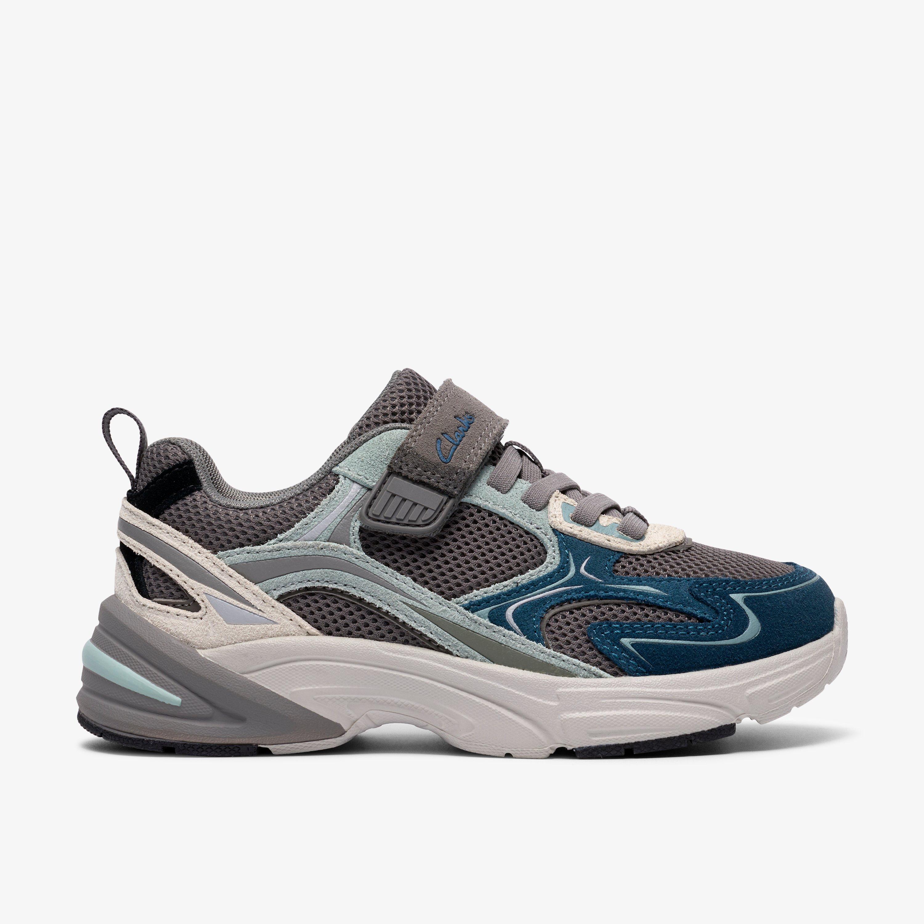 Crafton Vibe Kid Grey/Green Combination Trainers Riptape, view 1 of 6