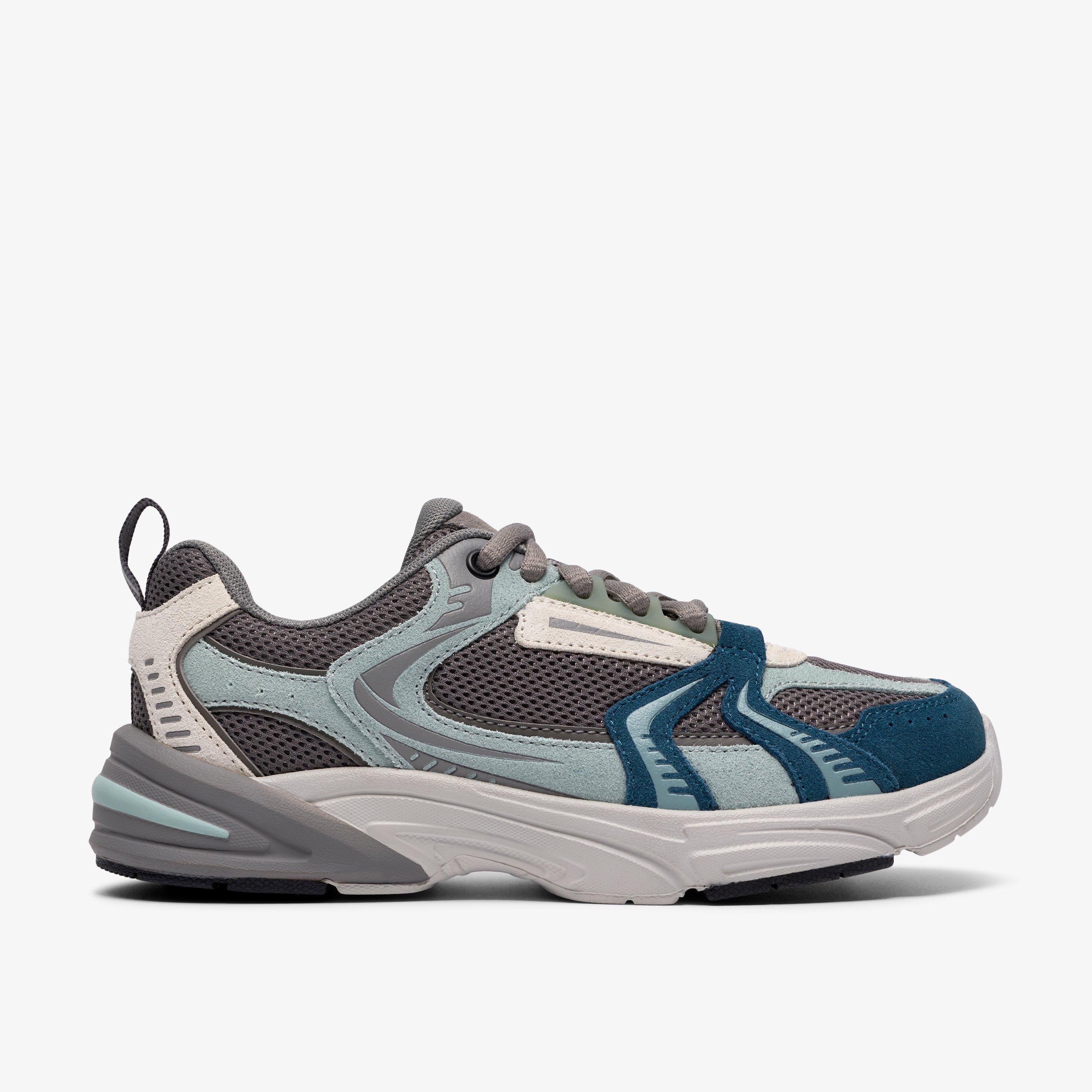 Crafton Vibe Older Grey/Green Combination Trainers Lace Up, view 1 of 6